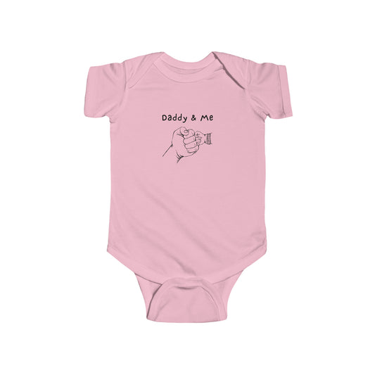 Infant unisex pink onesie with "Daddy & Me" inspired fist bump graphic on front.
