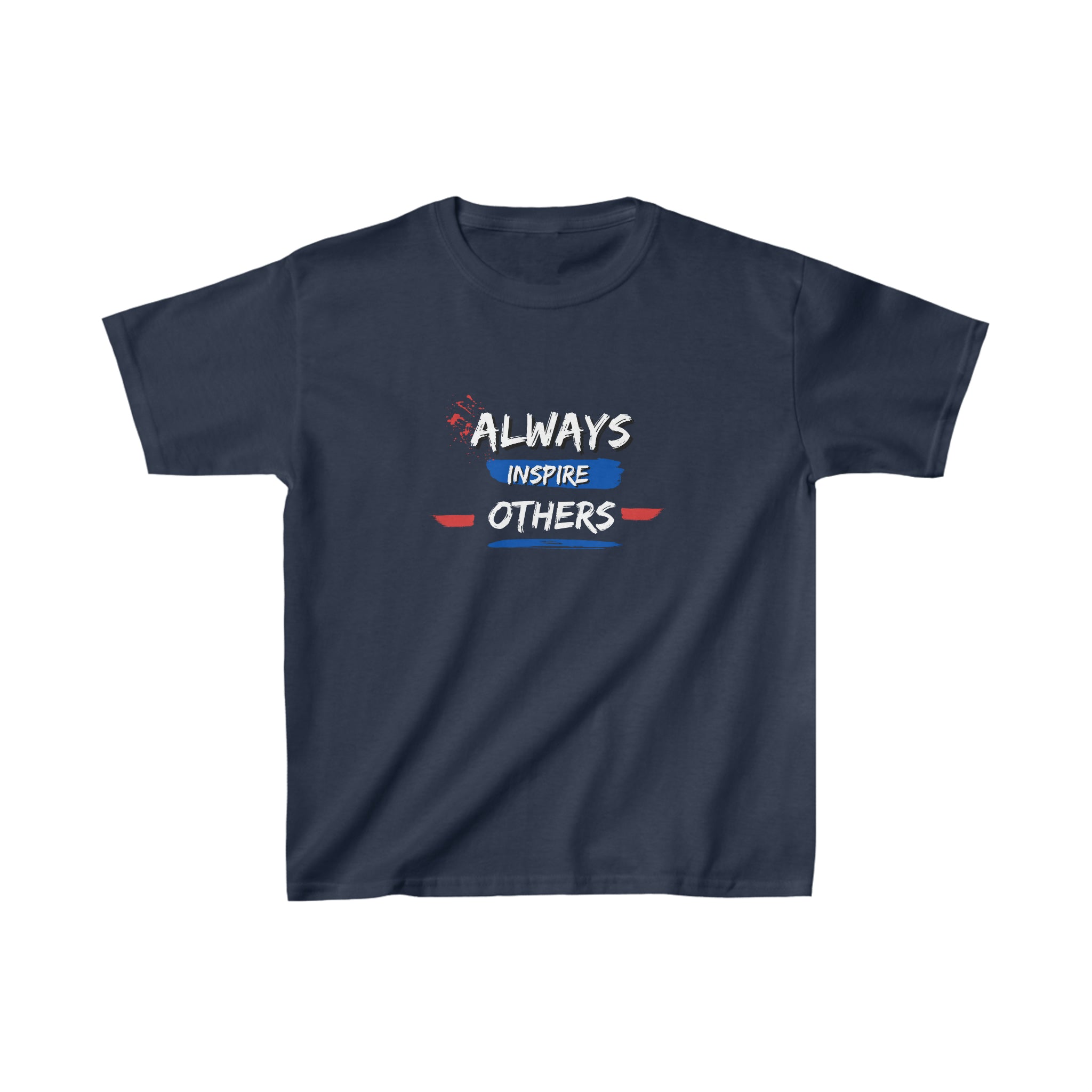 Youth unisex navy T-Shirt with "Always Inspire Others" motivational image on front.