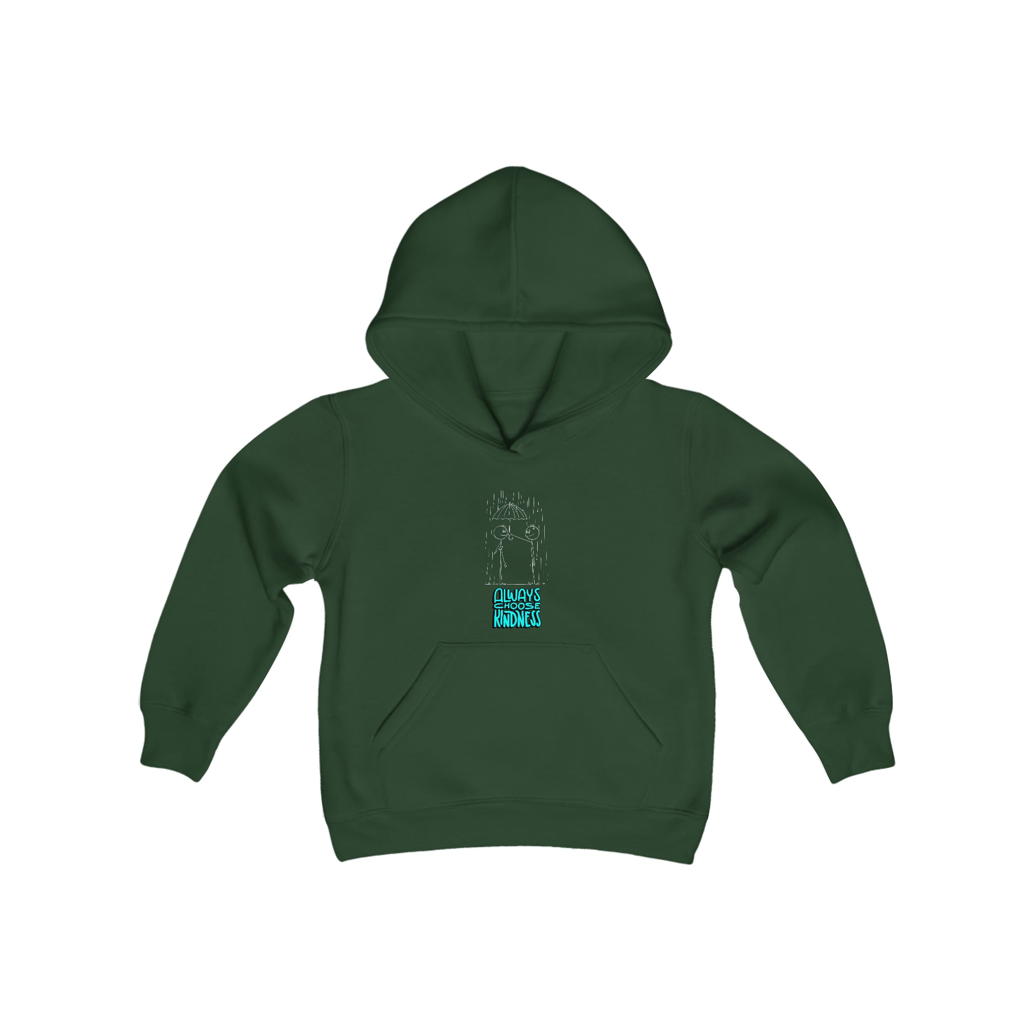Youth Unisex forest green hoodie with " Always Choose Kindness" inspired graphic on front.