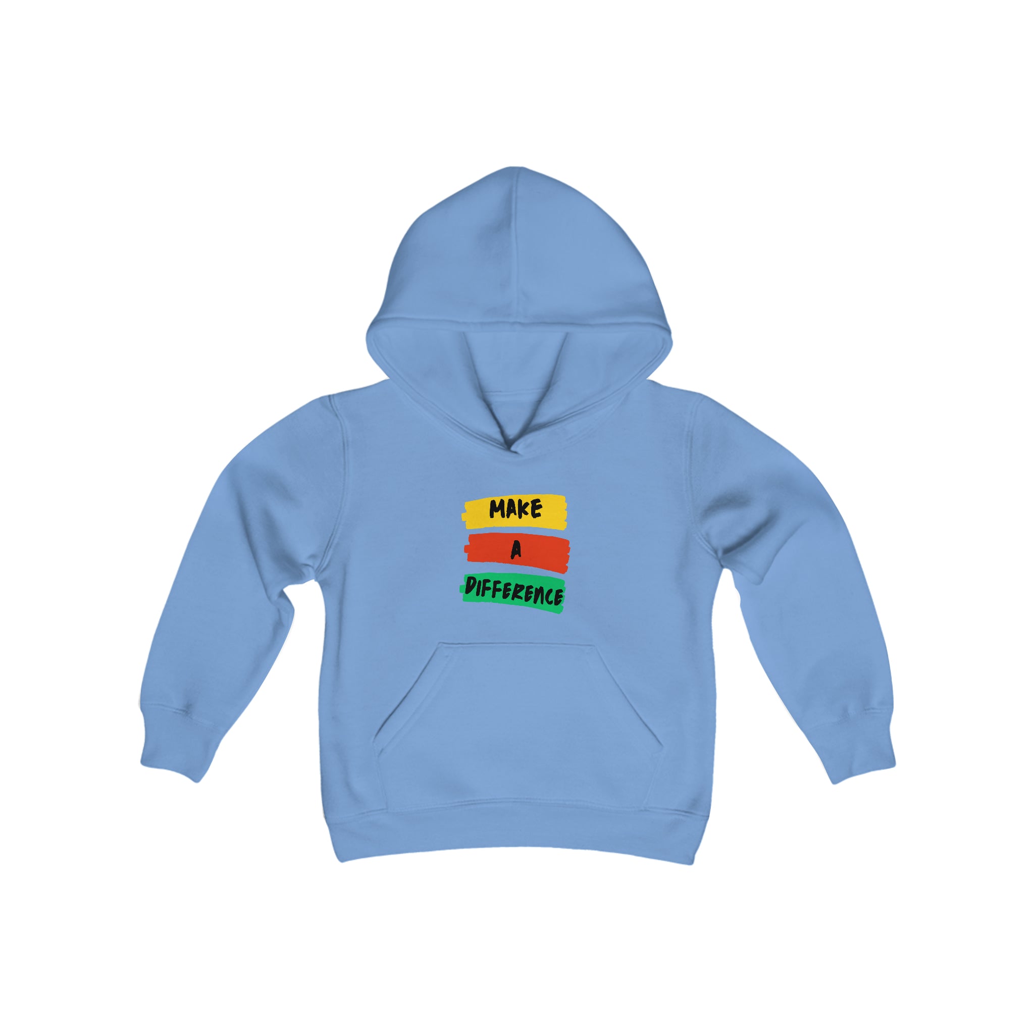 Youth unisex carolina blue hoodie " Make A Difference" inspired images.