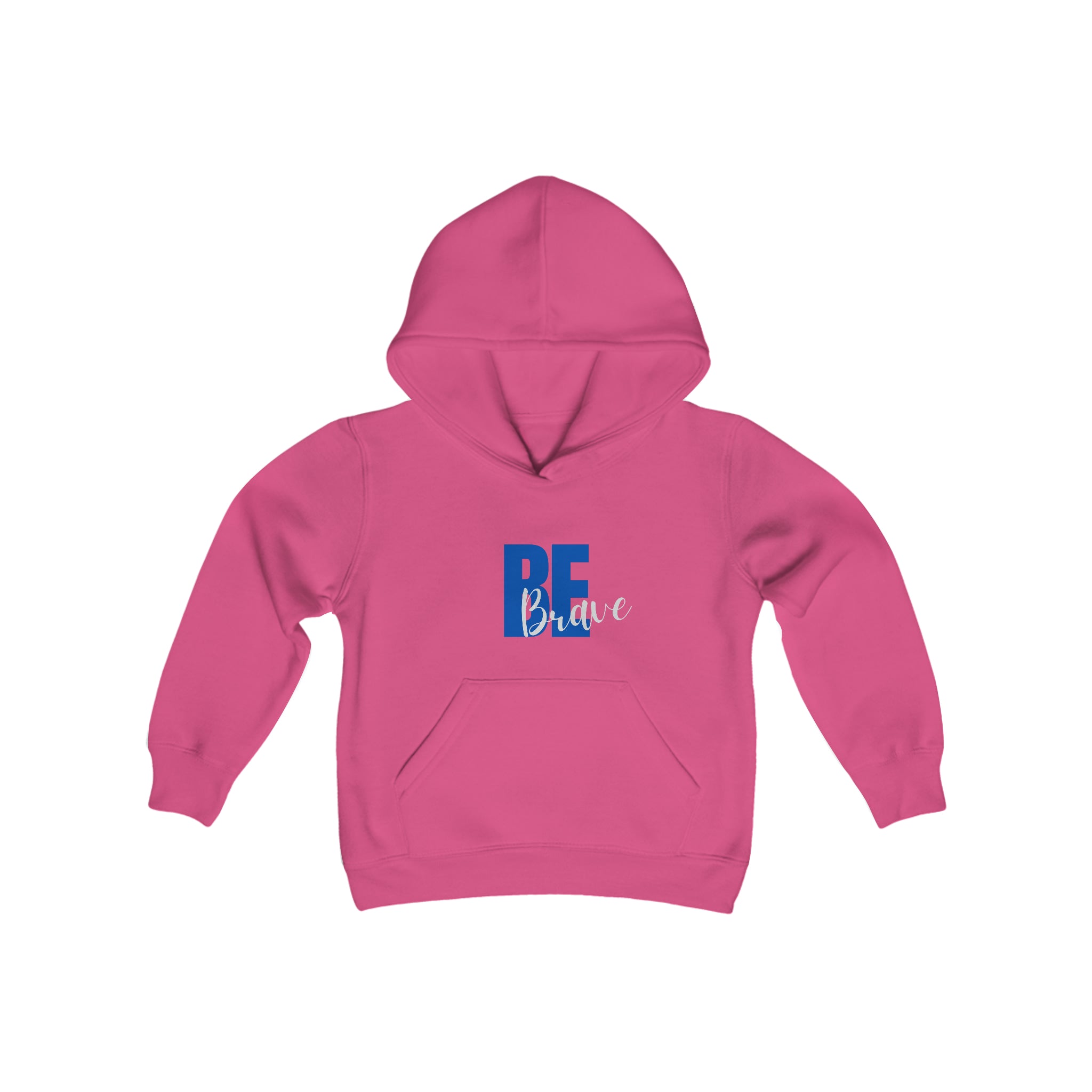 Youth unisex meconial hoodie with "Be Brave" motivational image on front.