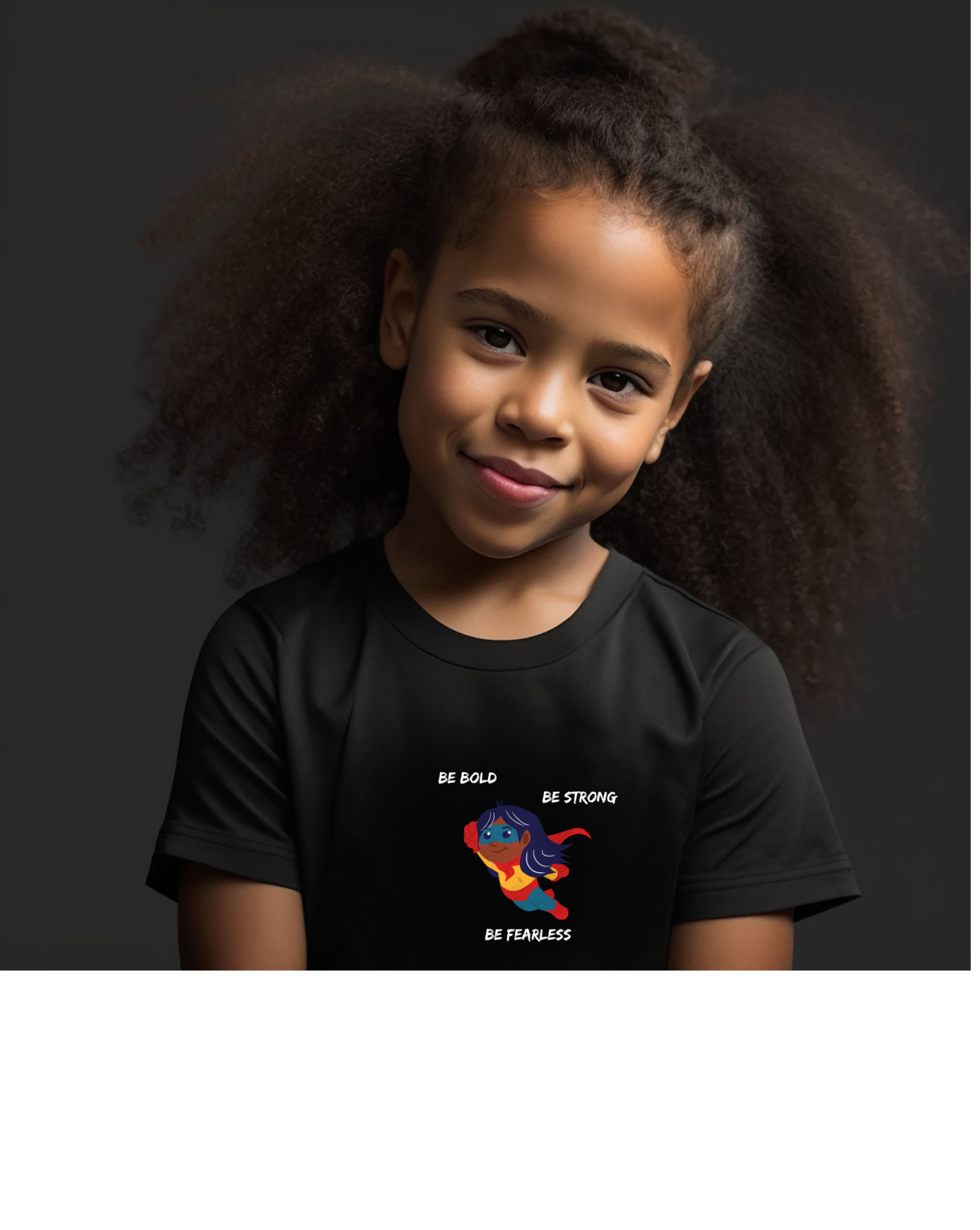 Youth Girl wearing black " Be Bold Be Strong Be Fearless" motivational graphic T-Shirt