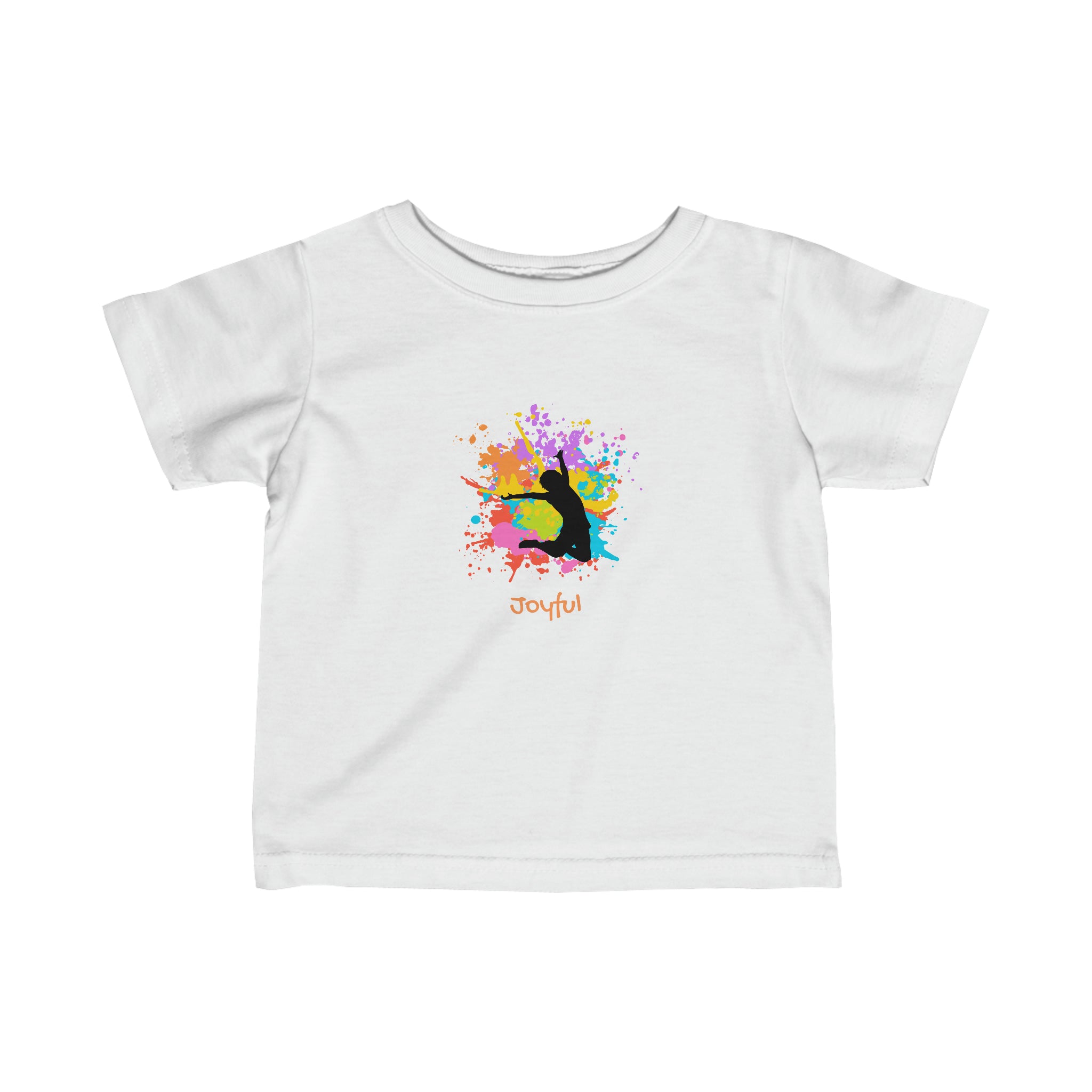 Infant unisex White T-Shirts with" Joyful" inspired graphic on front.