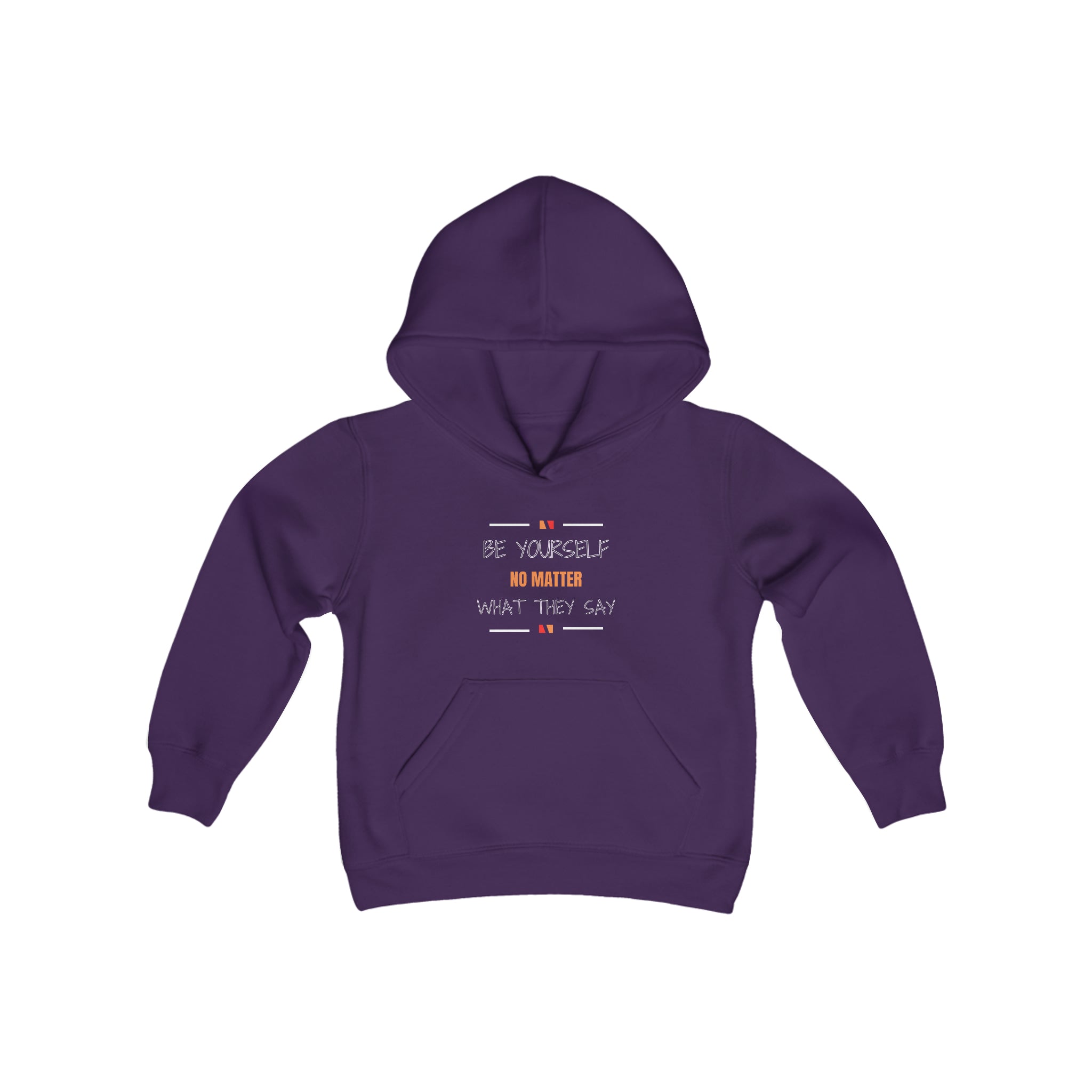 Youth Unisex Purple  Hoodie with Be Yourself No Matter What They Day Image on Front.