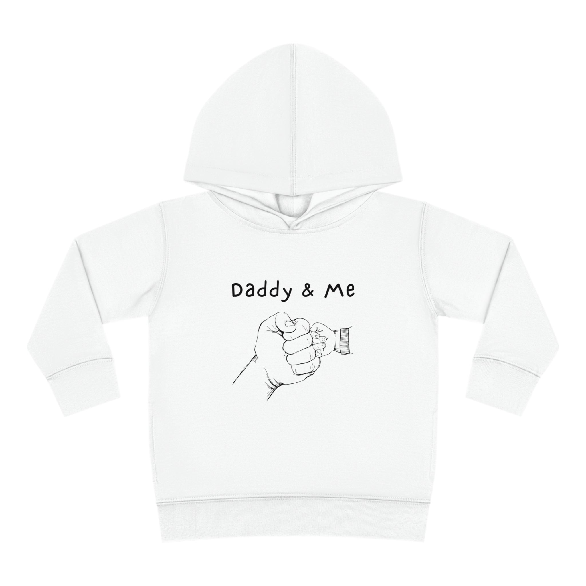 Toddler unisex white hoodie " Daddy & Me" with fist bumps hands on front.