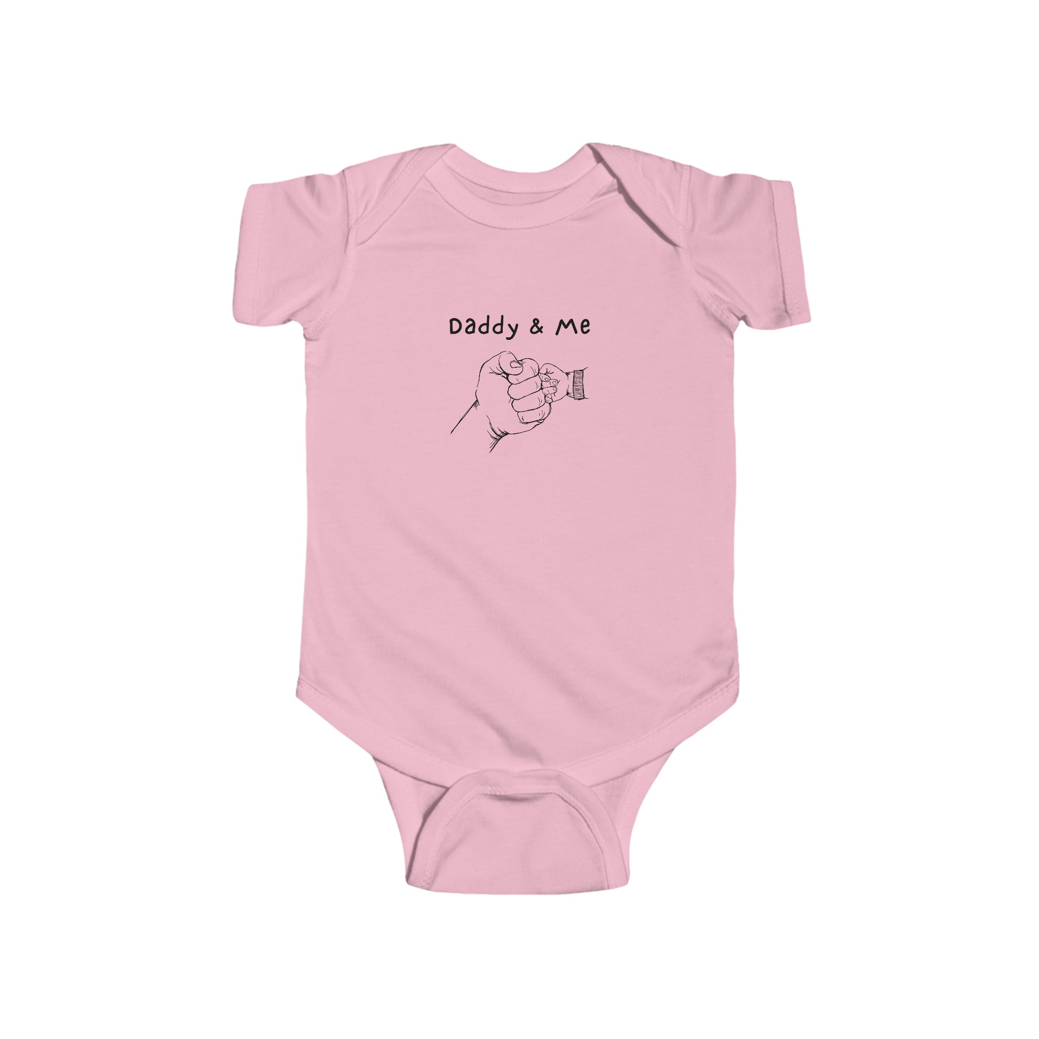 Infant unisex pink onesie with "Daddy & Me" inspired fist bump graphic on front.