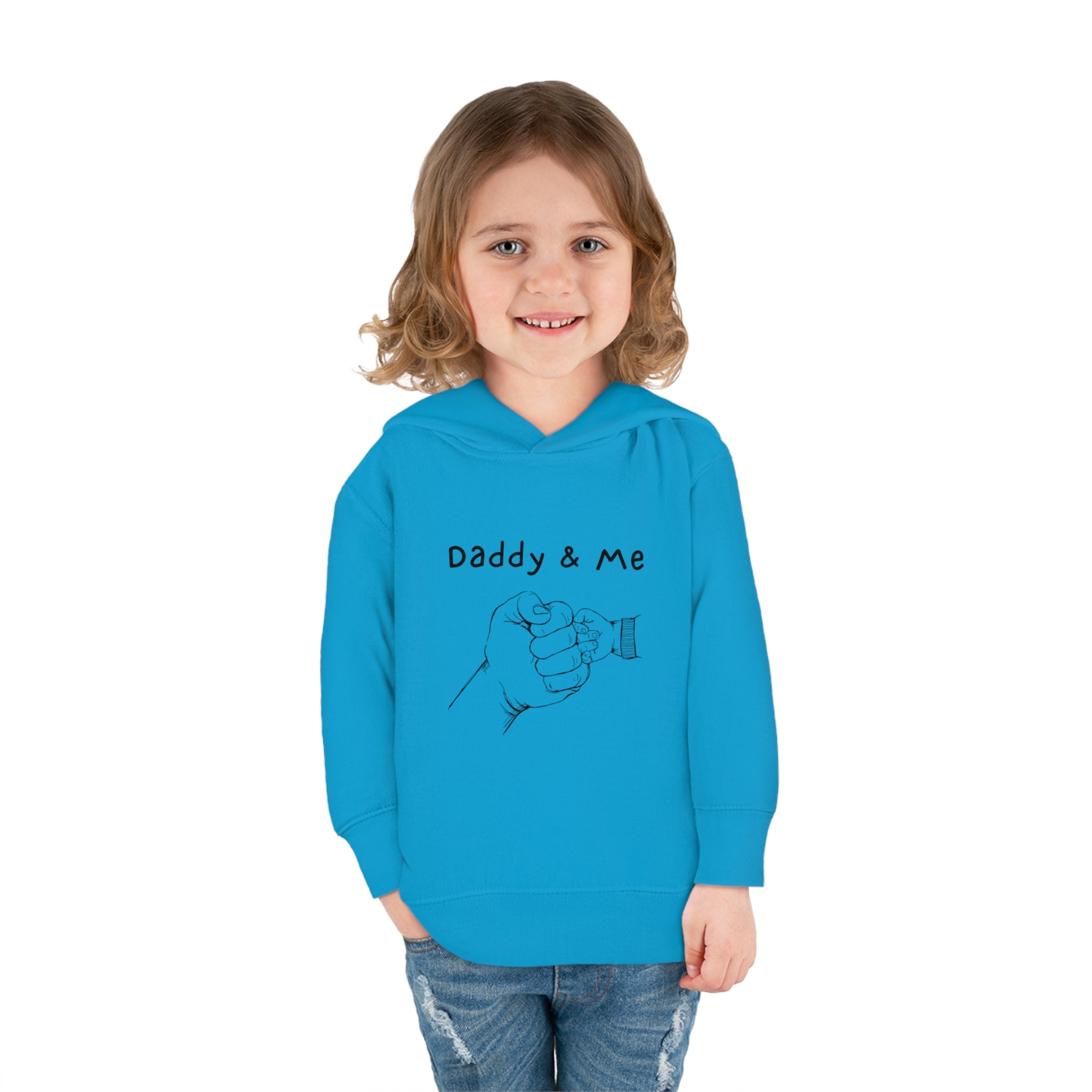 Toddler girl royal hoodie " Daddy & Me" with fist bumps hands on front.