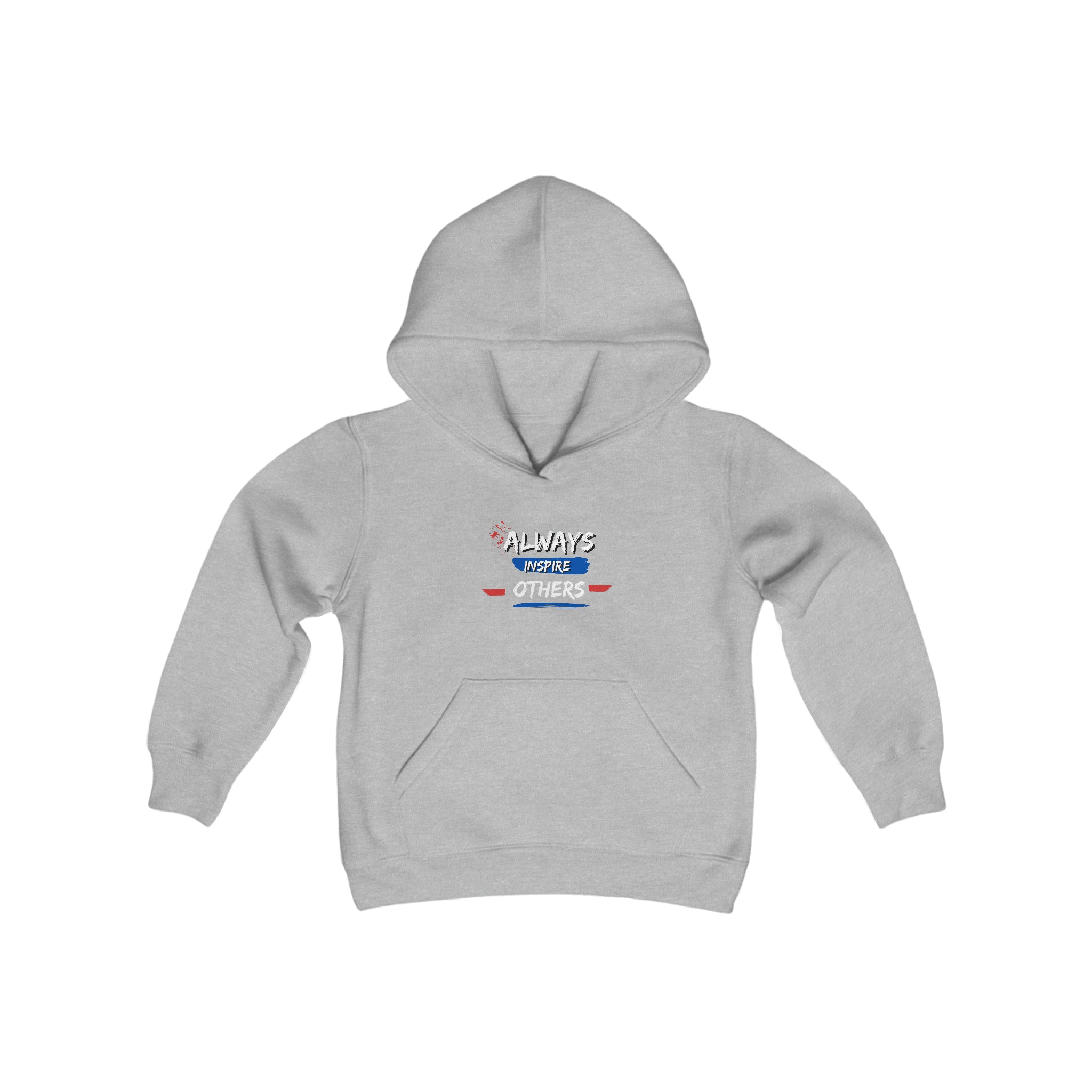 Youth unisex sports grey hoodie with "Always Inspire Others" motivational image on front.