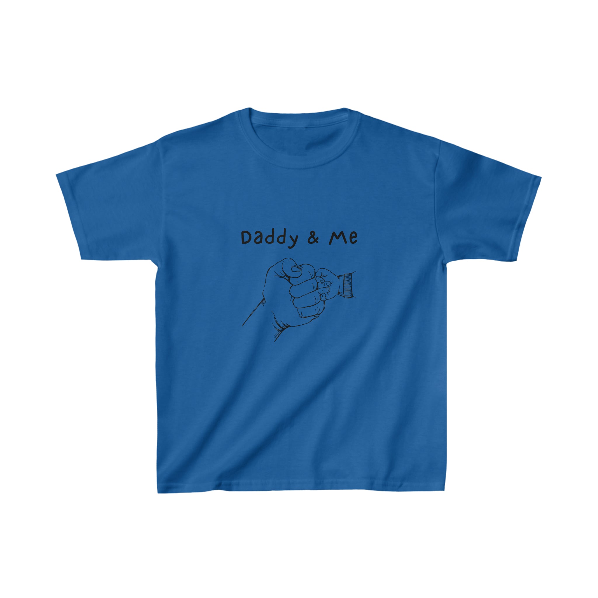 Youth unisex royal T-Shirt with "Daddy & Me" inspired fist bump graphic on front.