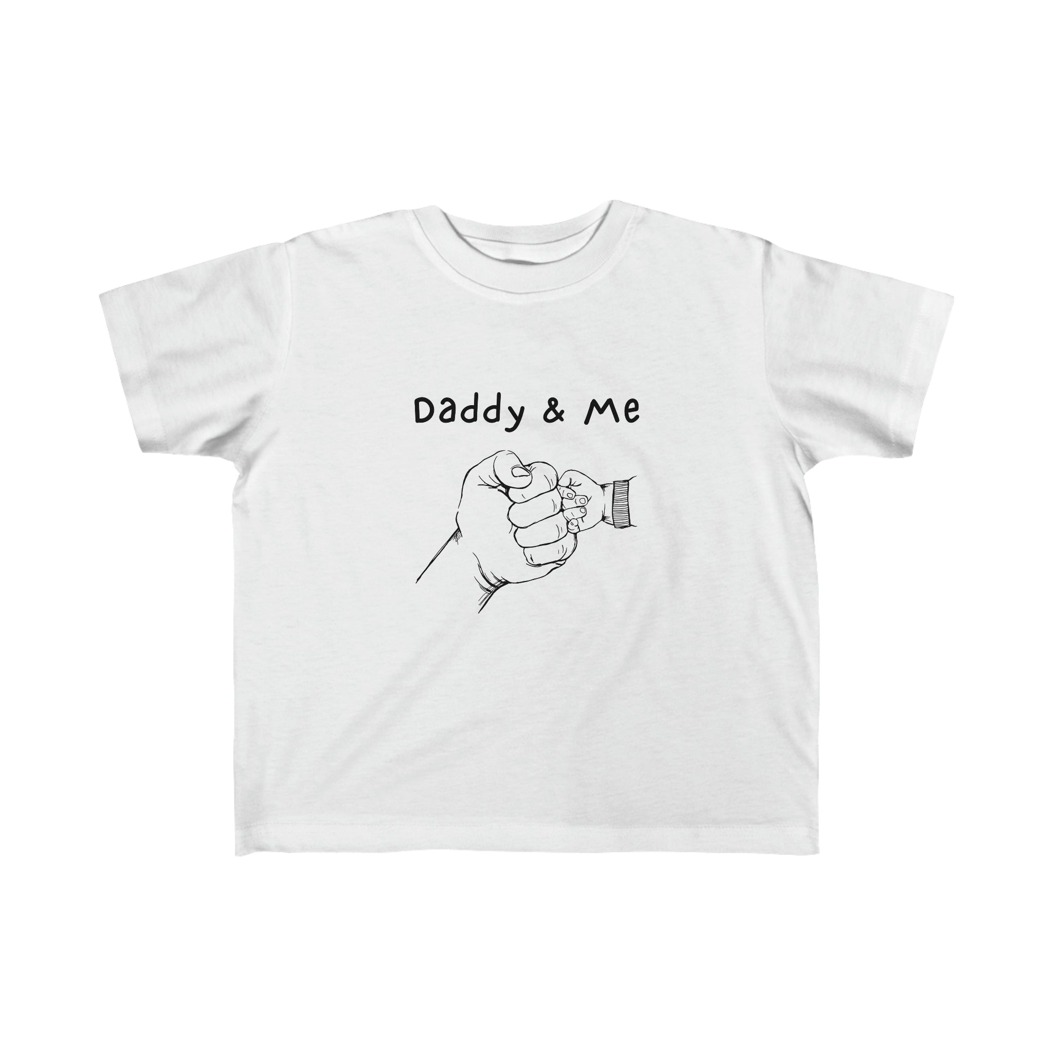 Toddler  white unisex T-Shirt with "Daddy & Me" inspired fist bump graphic on front.