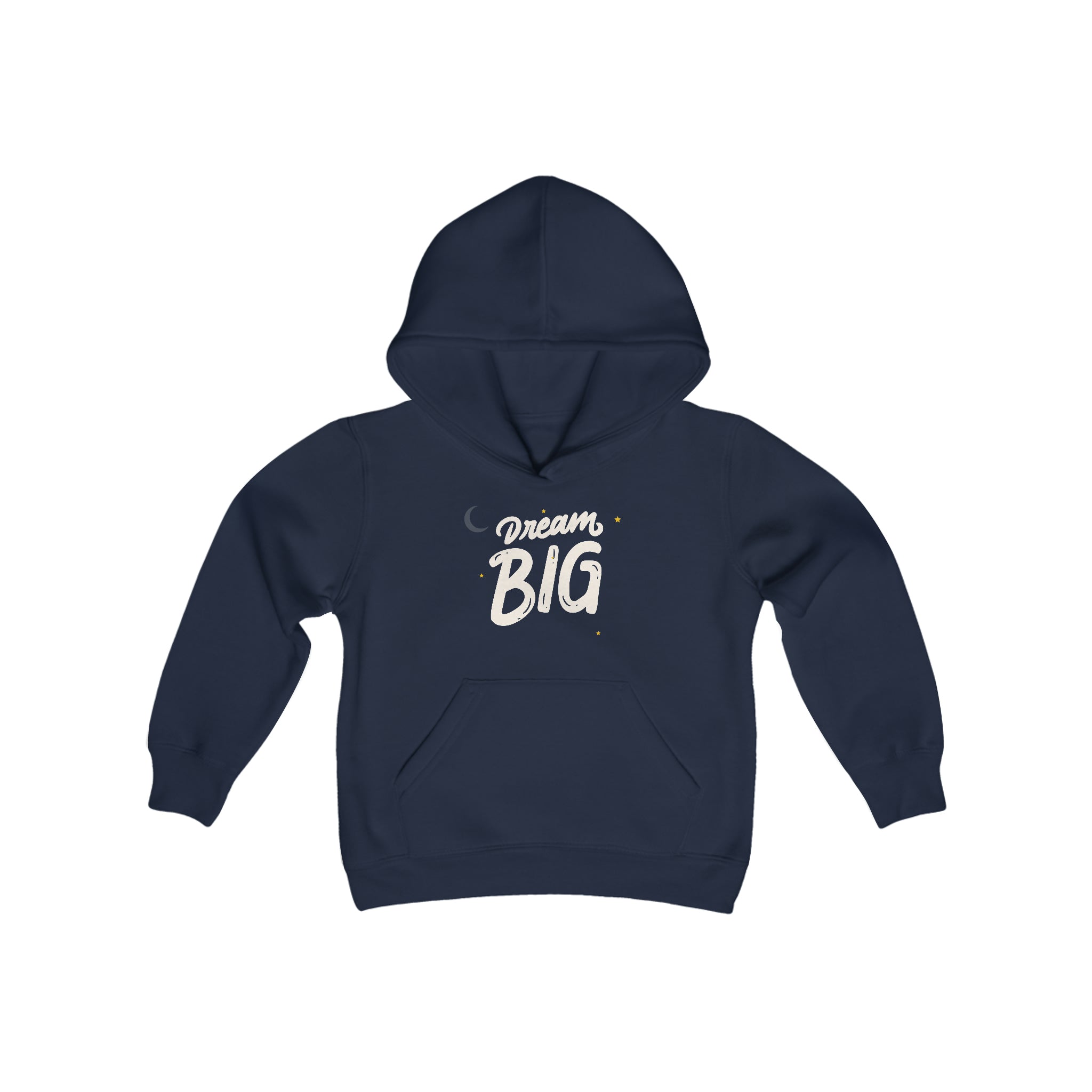 Youth Unisex Navy Hoodie with Dream Big On front .