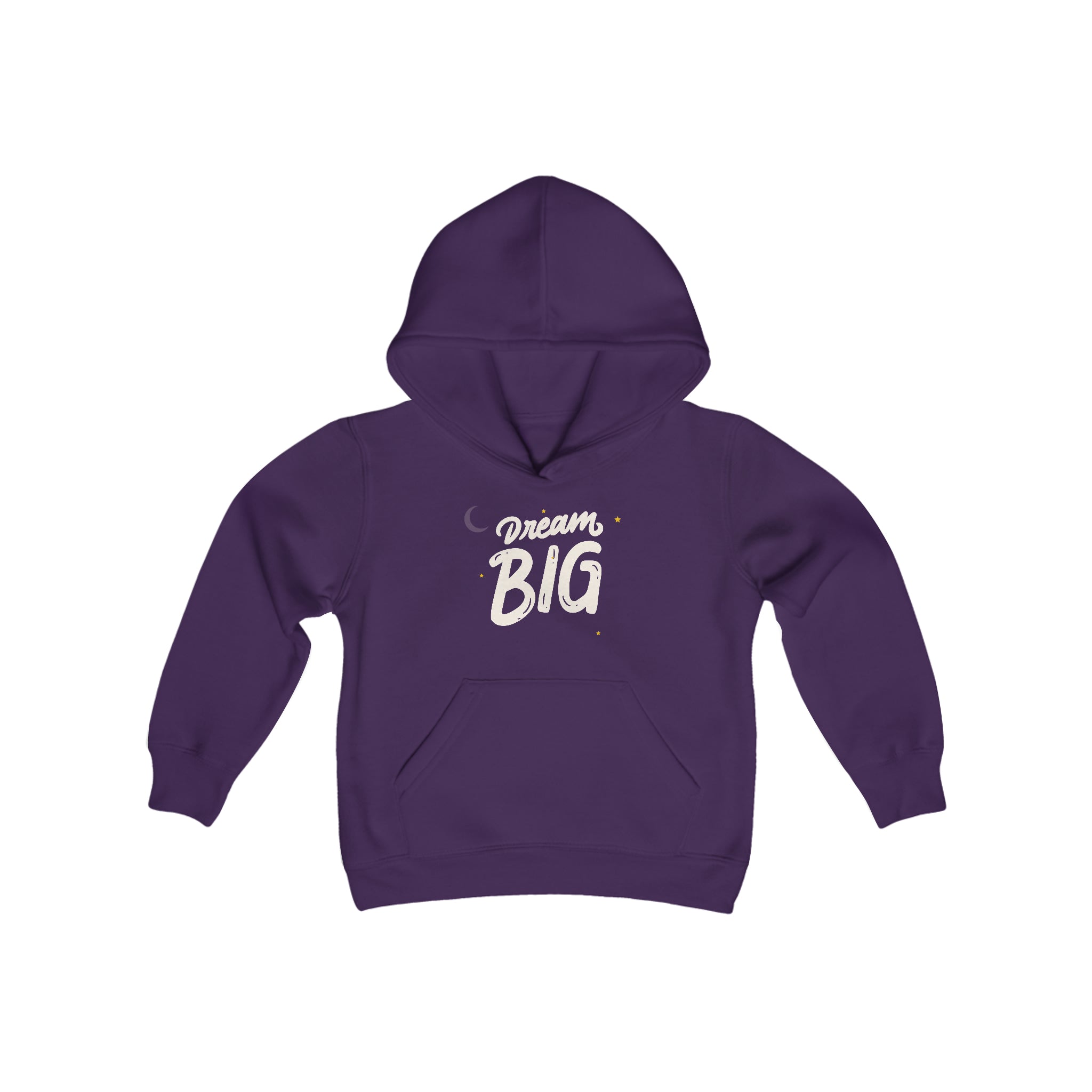 Youth Unisex Purple Hoodie with Dream Big On front .