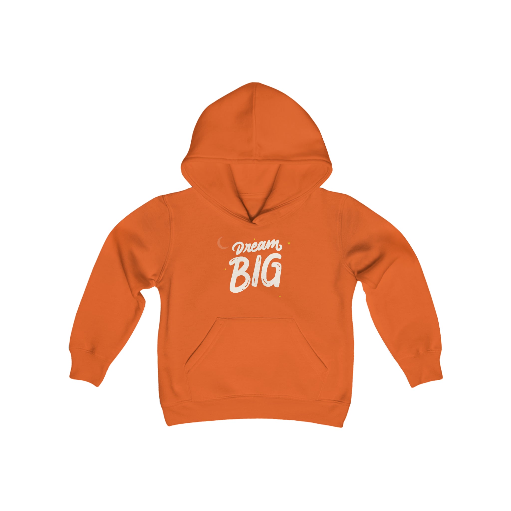 Youth Unisex Orange Hoodie with Dream Big On front .