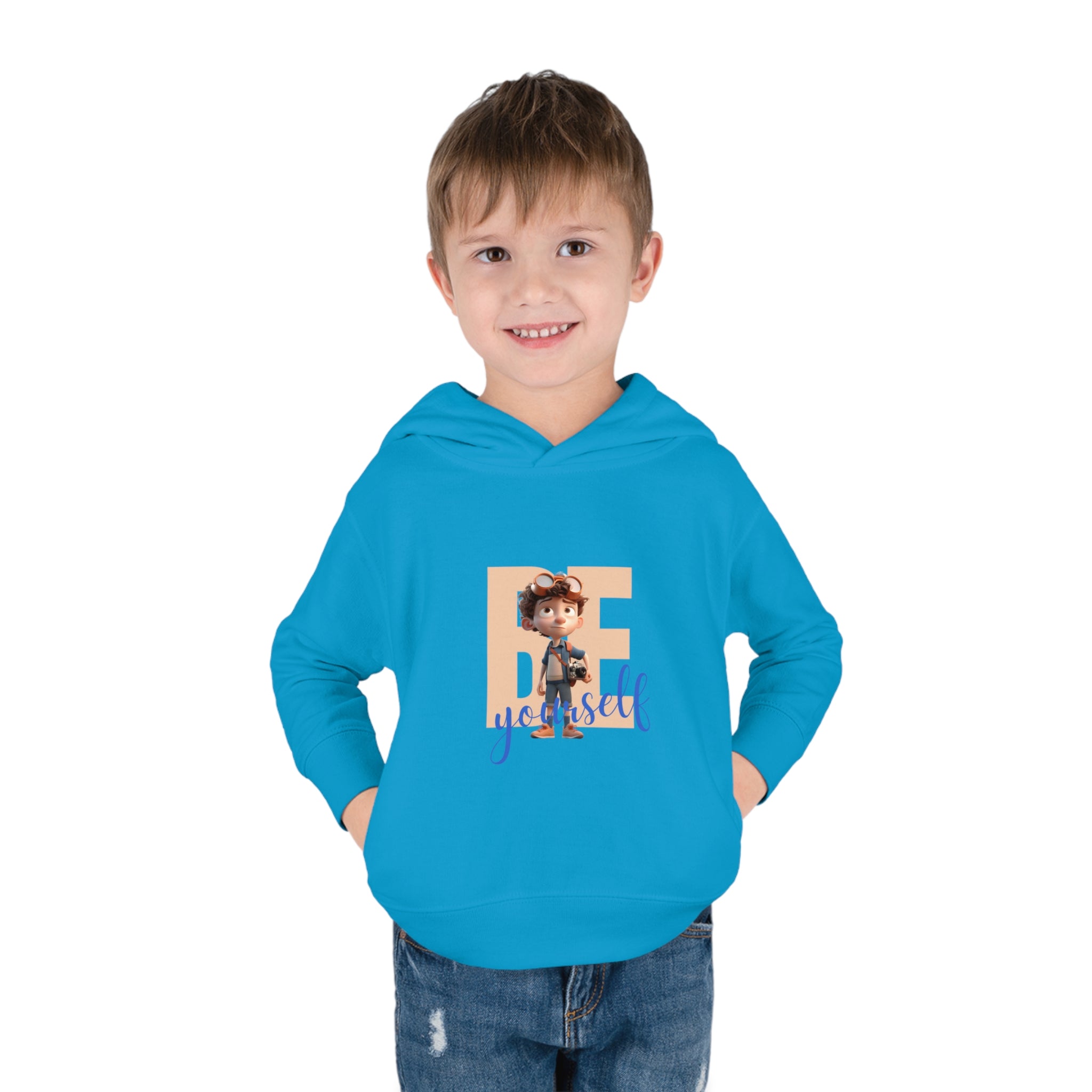 Toddler boy turquoise hoodie " Be Yourself" Image on front