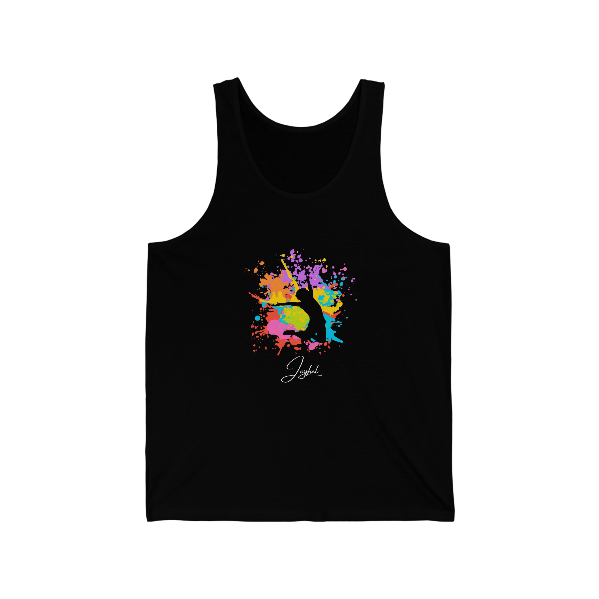 Adult women black Tank Top " Joyful" with color splash