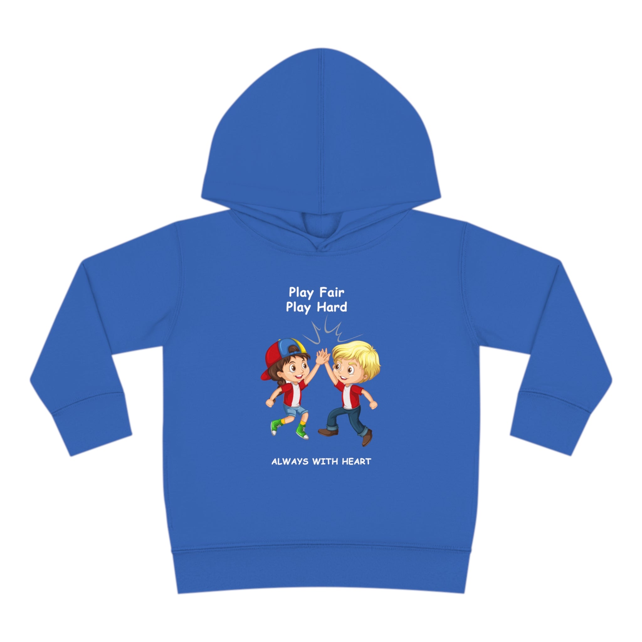 Toddler unisex Carolina Blue hoodie with " Play Fair Play Hard Always with Heart" inspired graphic