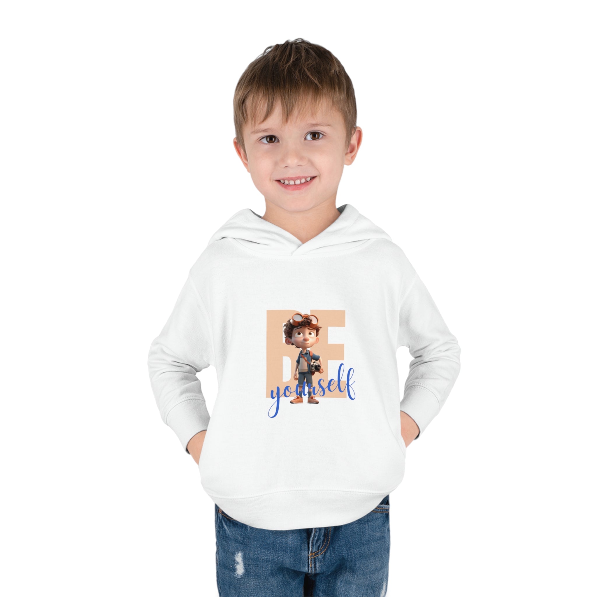 Toddler boy white hoodie " Be Yourself" Image on front