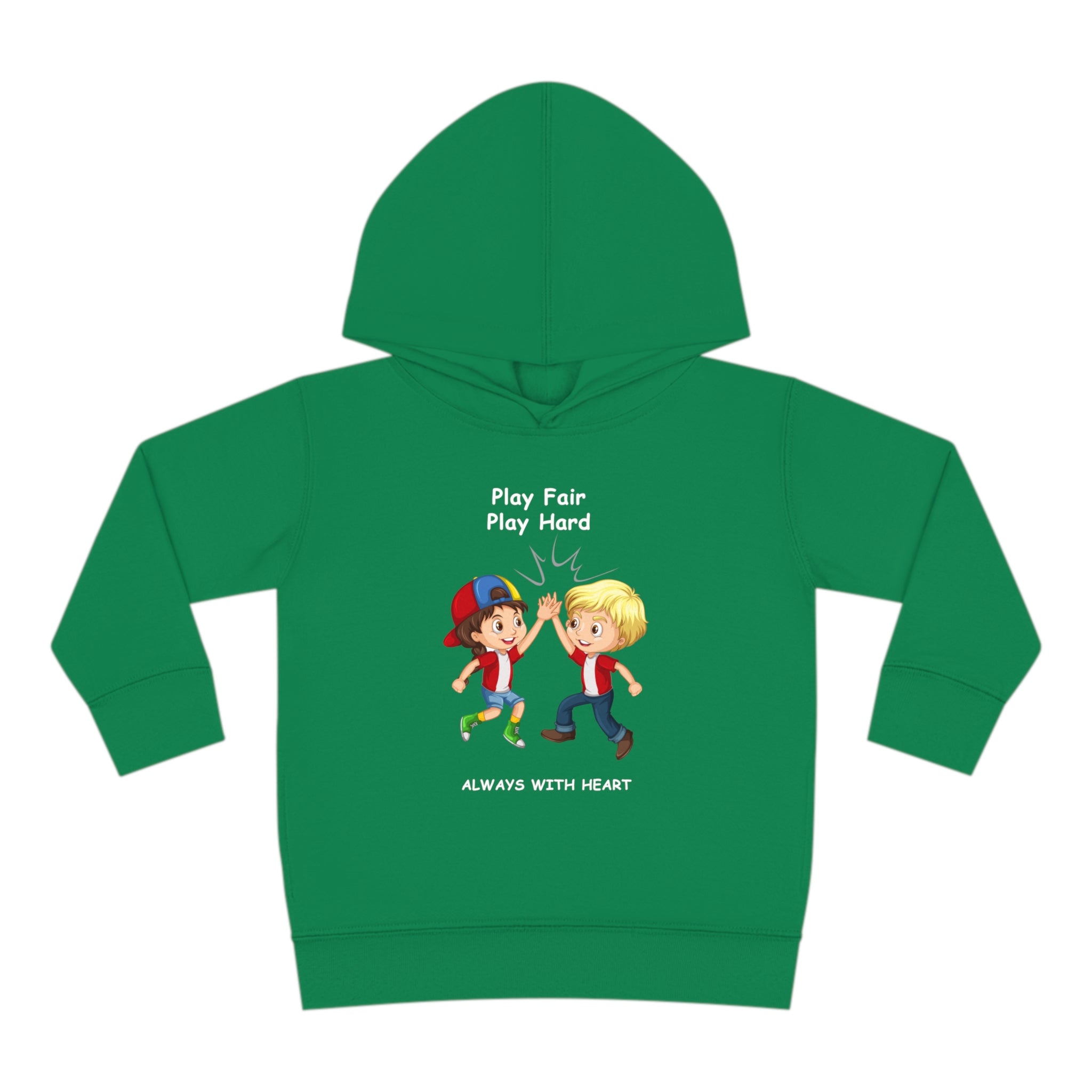 Toddler unisex irish green  hoodie with " Play Fair Play Hard Always with Heart" inspired graphic