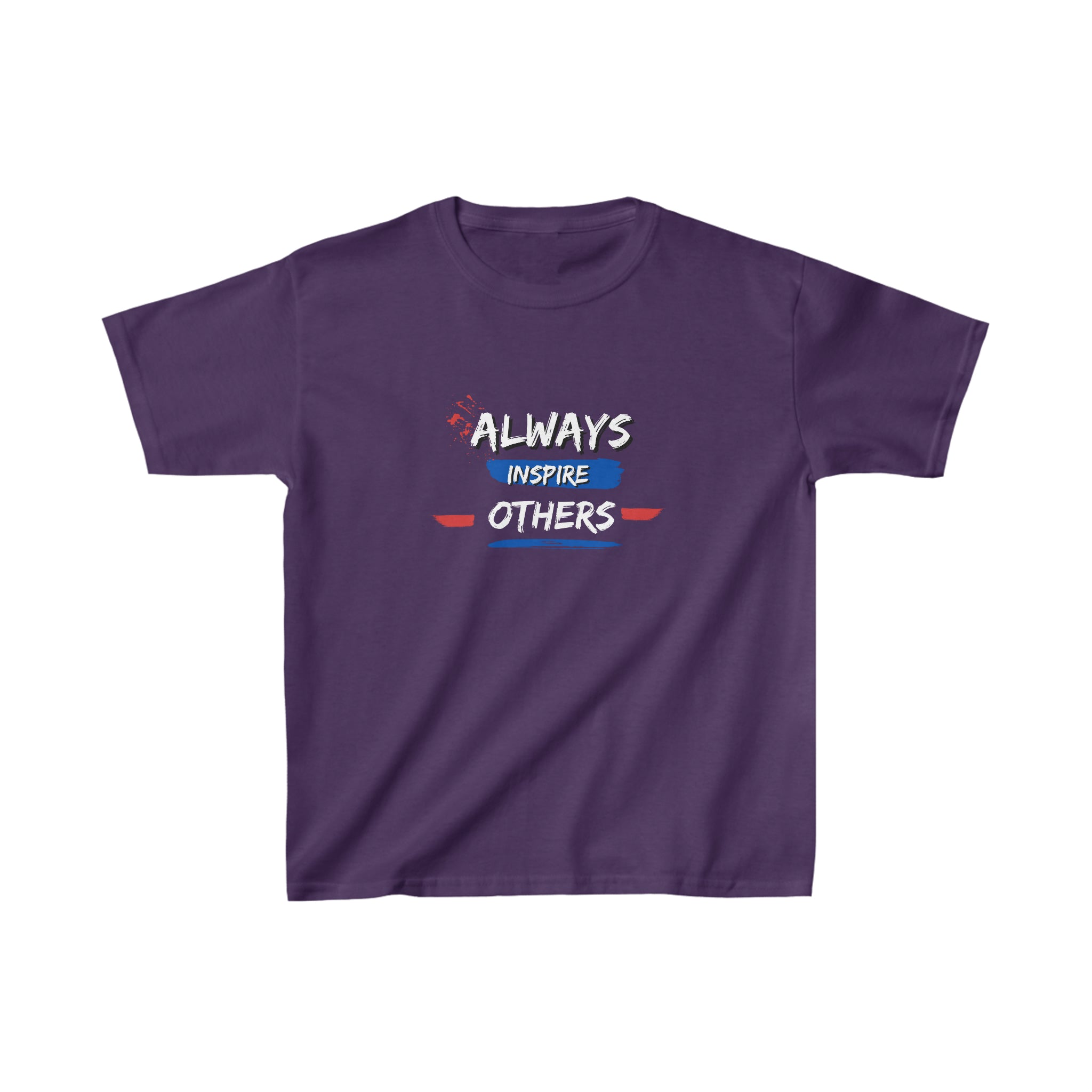 Youth unisex purple  T-Shirt with "Always Inspire Others" motivational image on front.