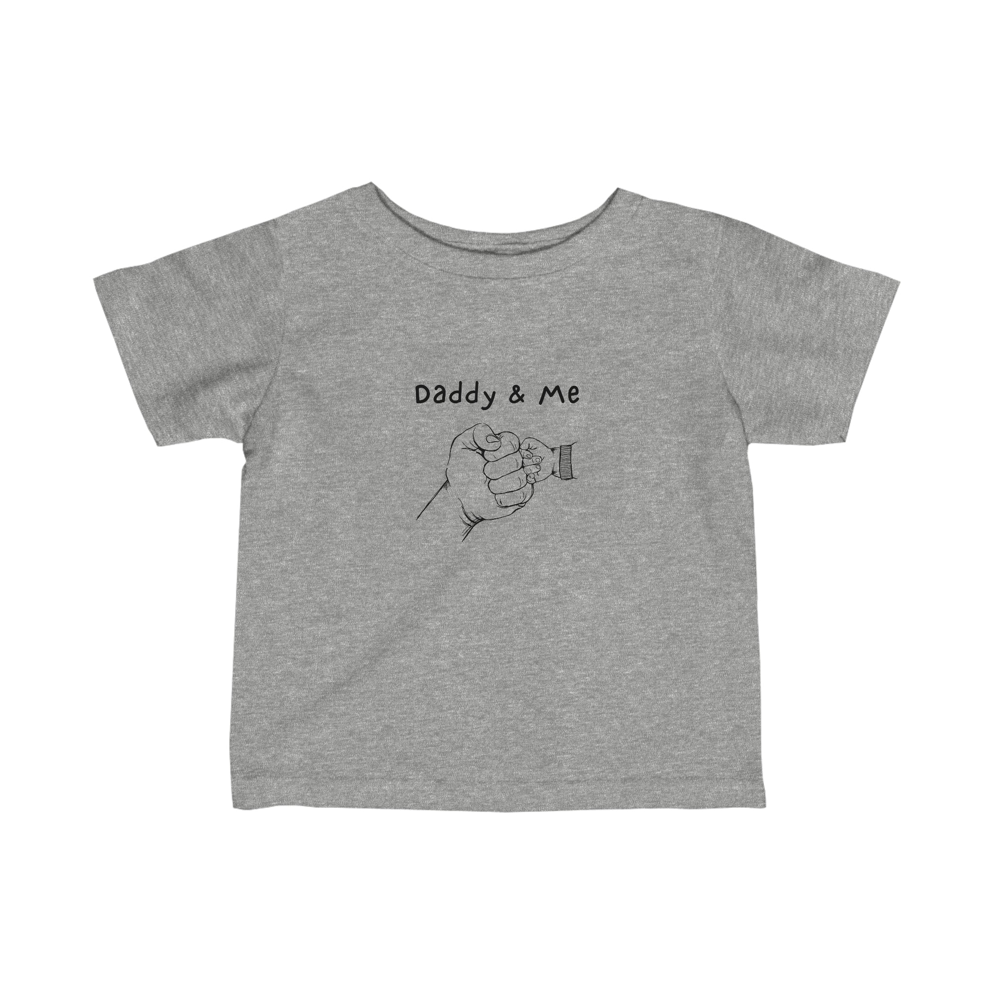 Infant unisex grey T-Shirt with "Daddy & Me" inspired fist bump graphic on front.
