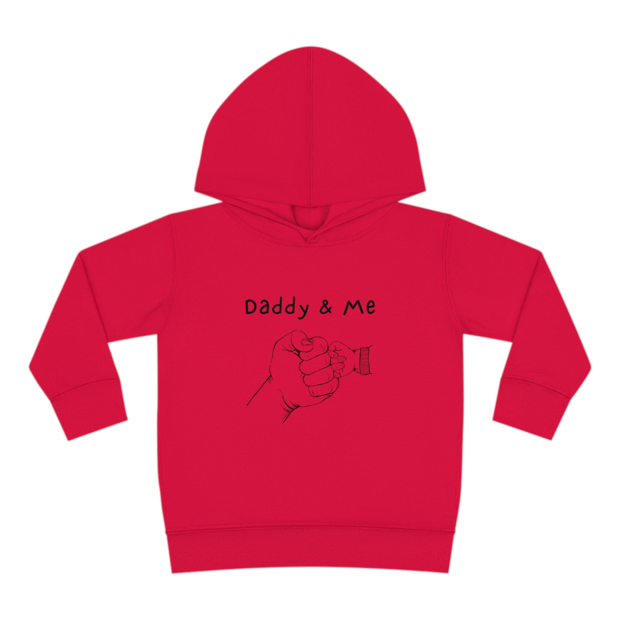 Toddler unisex red hoodie " Daddy & Me" with fist bumps hands on front.