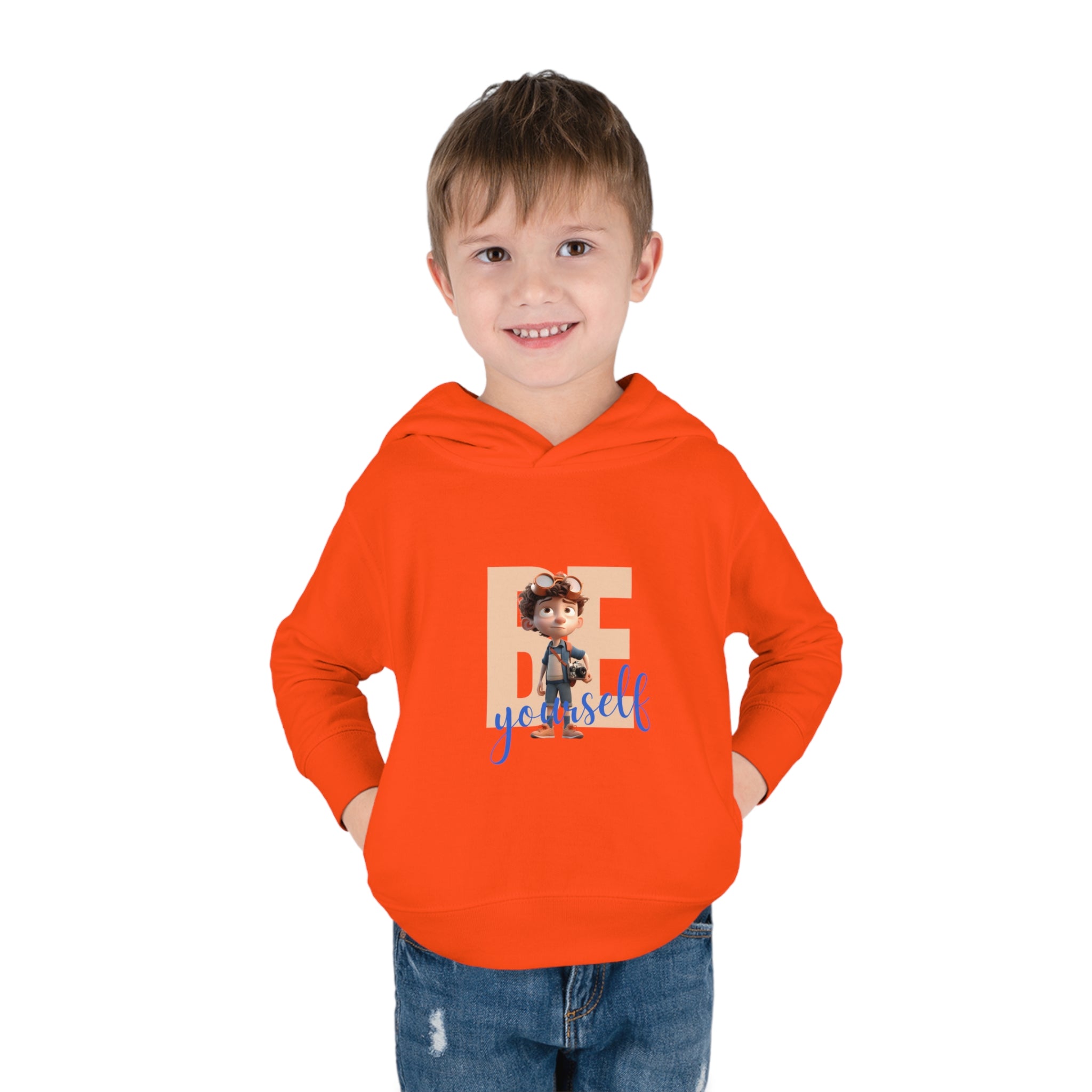 Toddler boy orange  hoodie " Be Yourself" Image on front