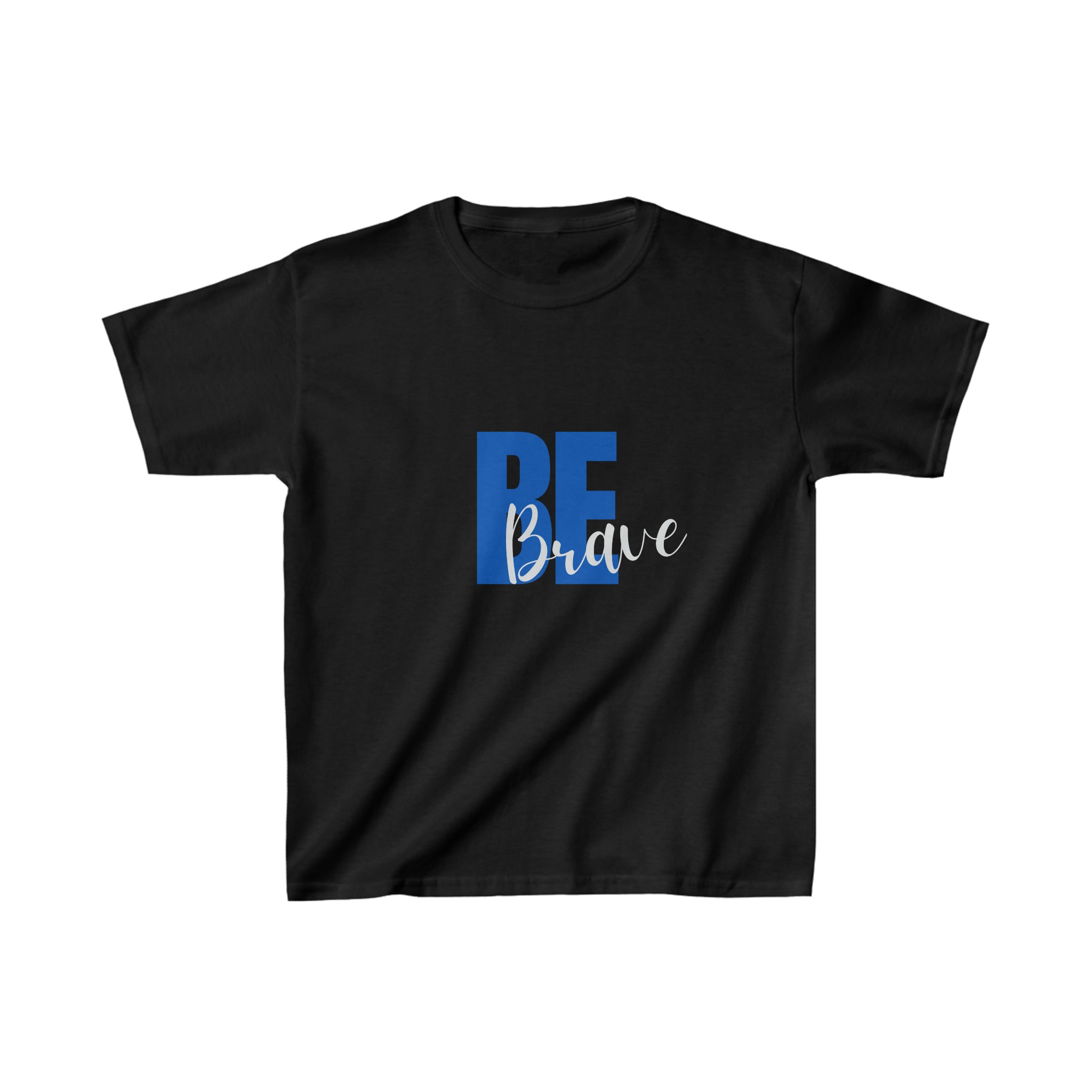 Youth unisex  black T-Shirt with "Be Brave" motivational image on front.
