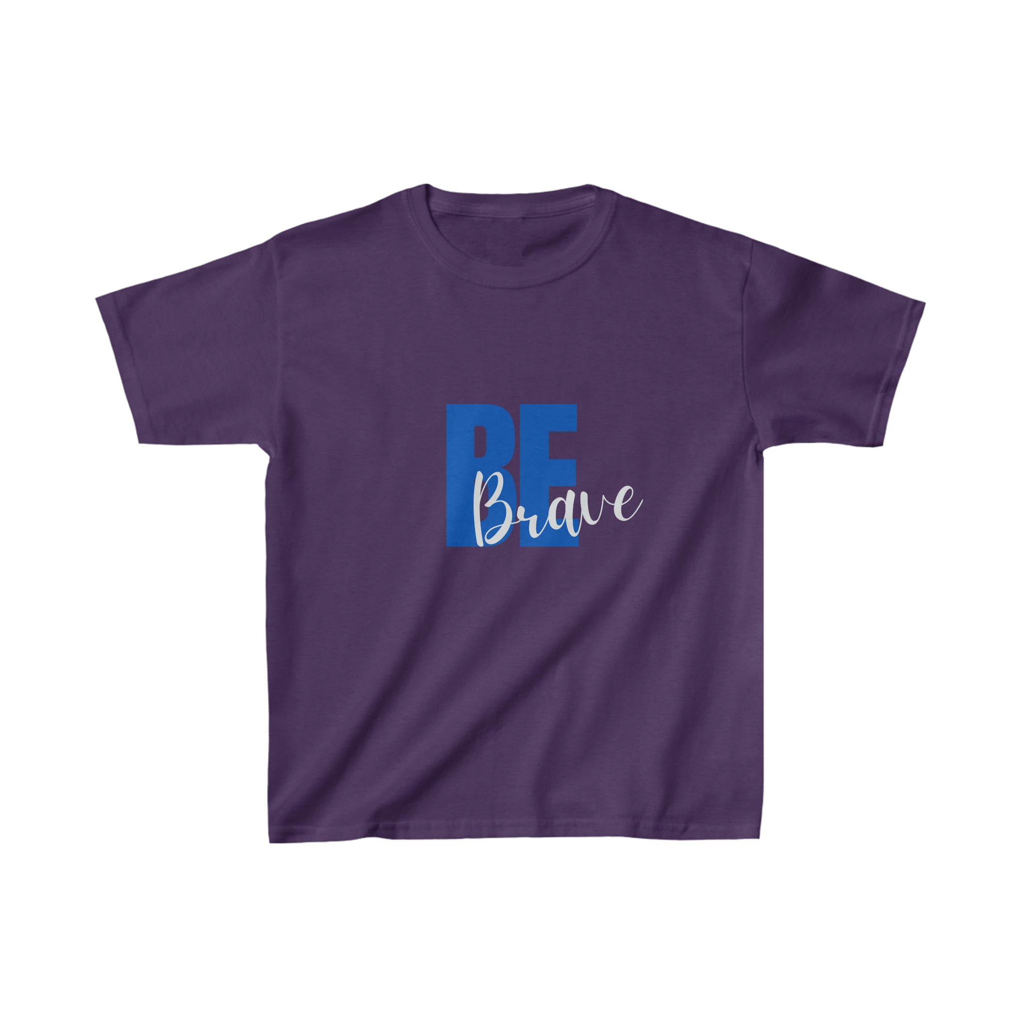 Youth unisex purple T-Shirt with "Be Brave" motivational image on front.