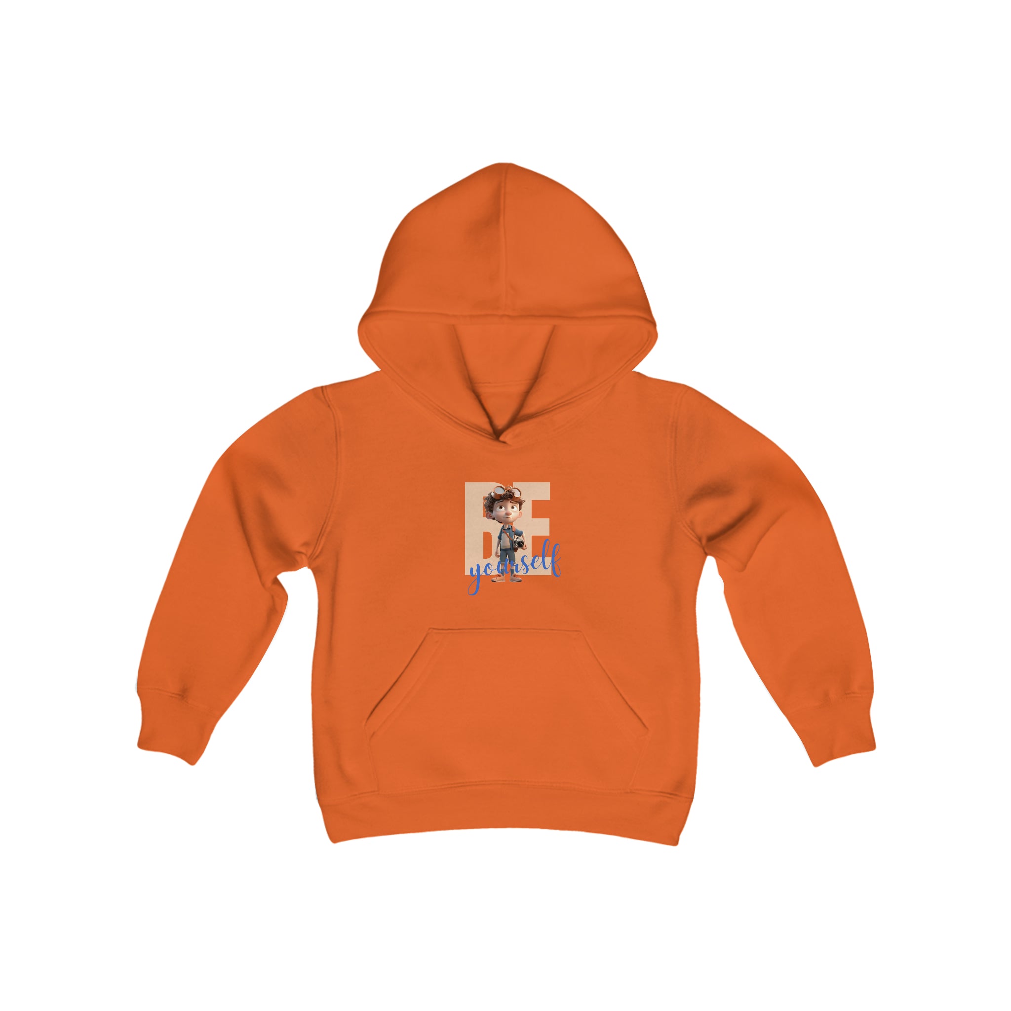 Youth Boy orange sweatshirt with " BE Yourself" Graphic on front