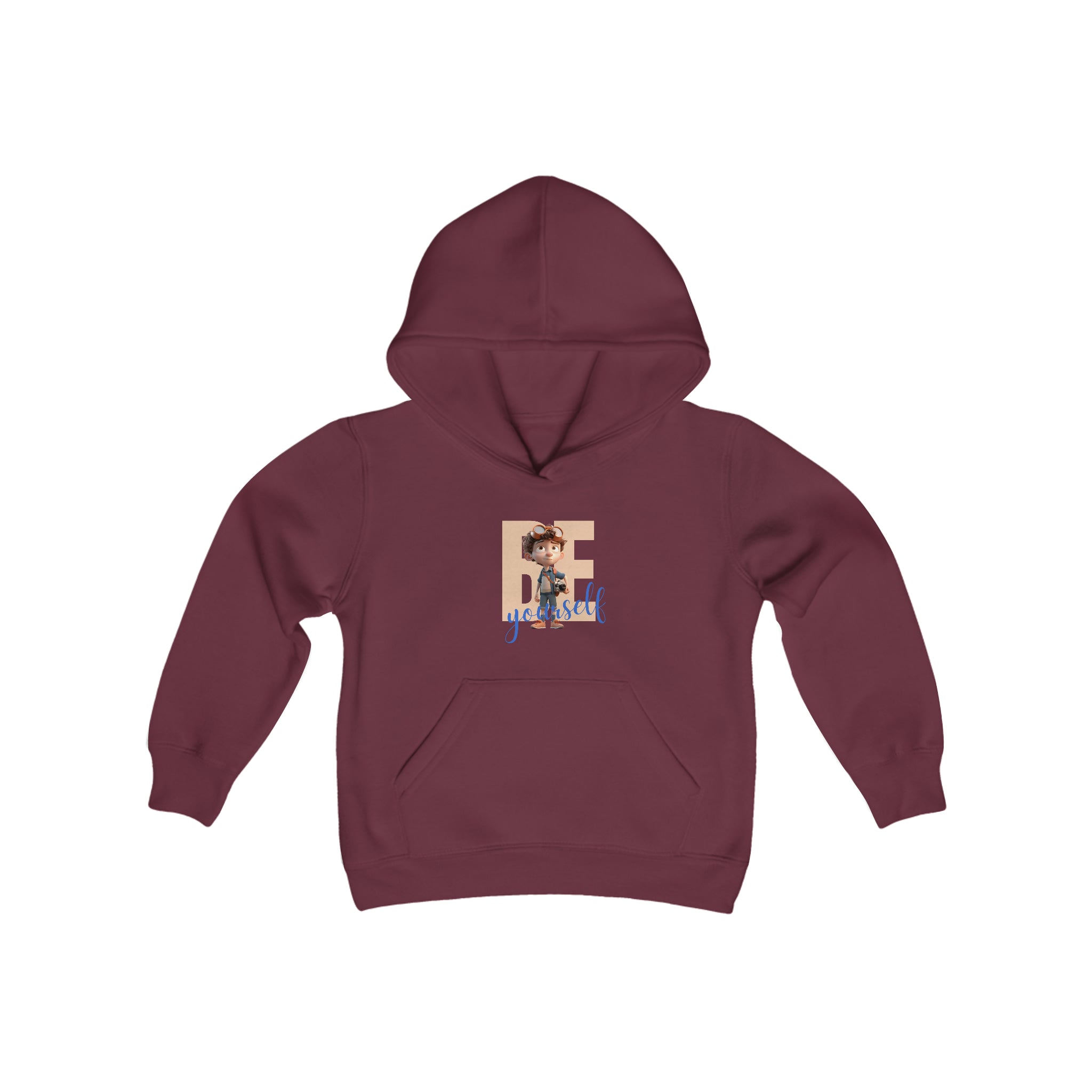Youth Boy maroon sweatshirt with " BE Yourself" Graphic on front