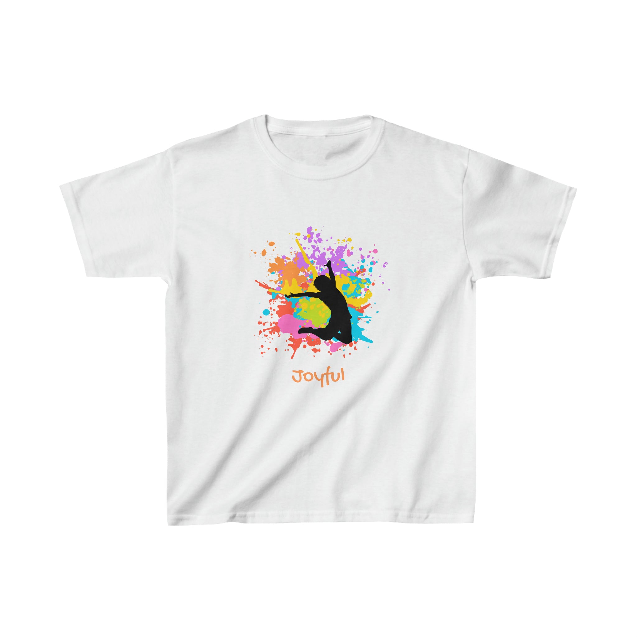 Youth unisex white  T-Shirts with" Joyful" inspired graphic on front.