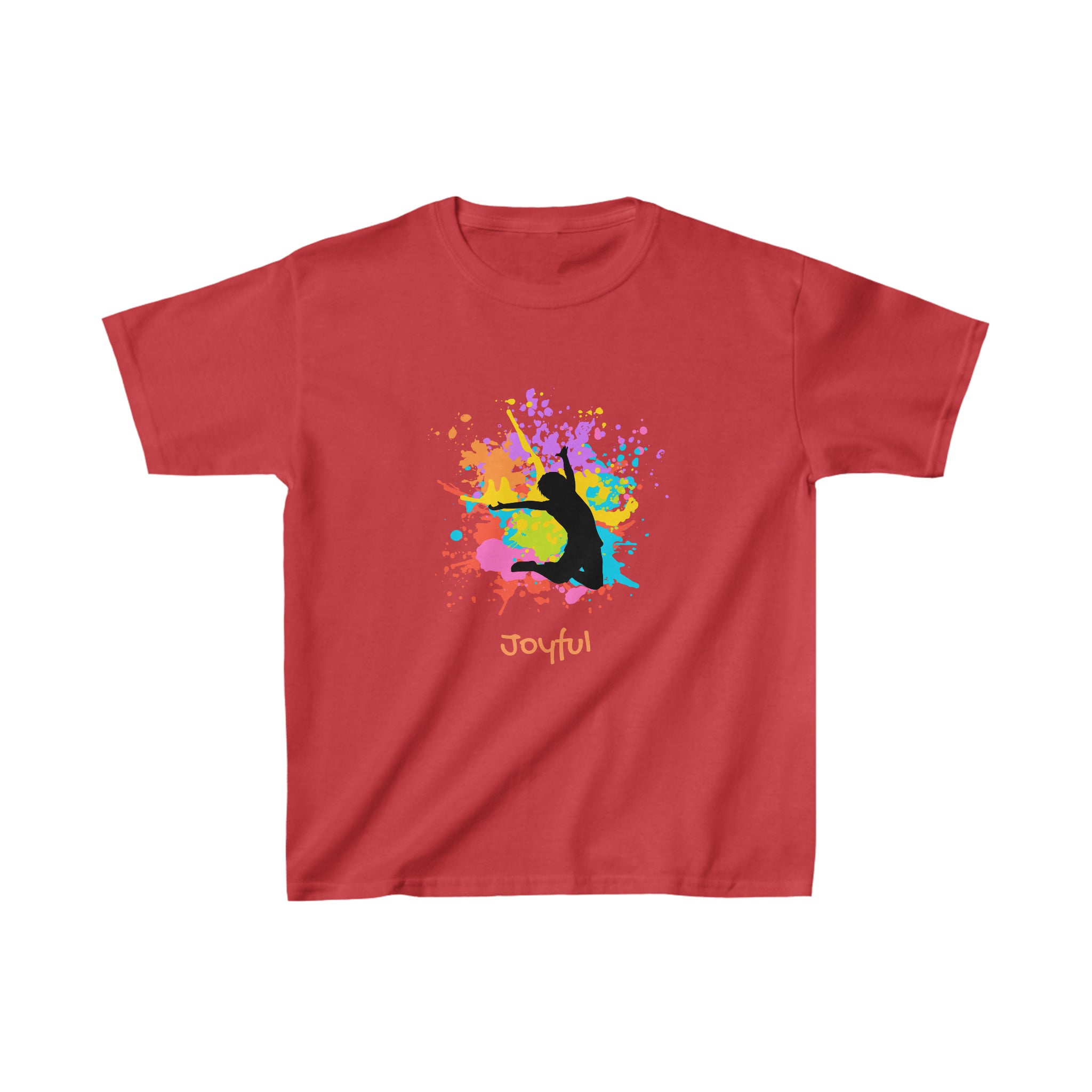 Youth unisex red T-Shirts with" Joyful" inspired graphic on front.