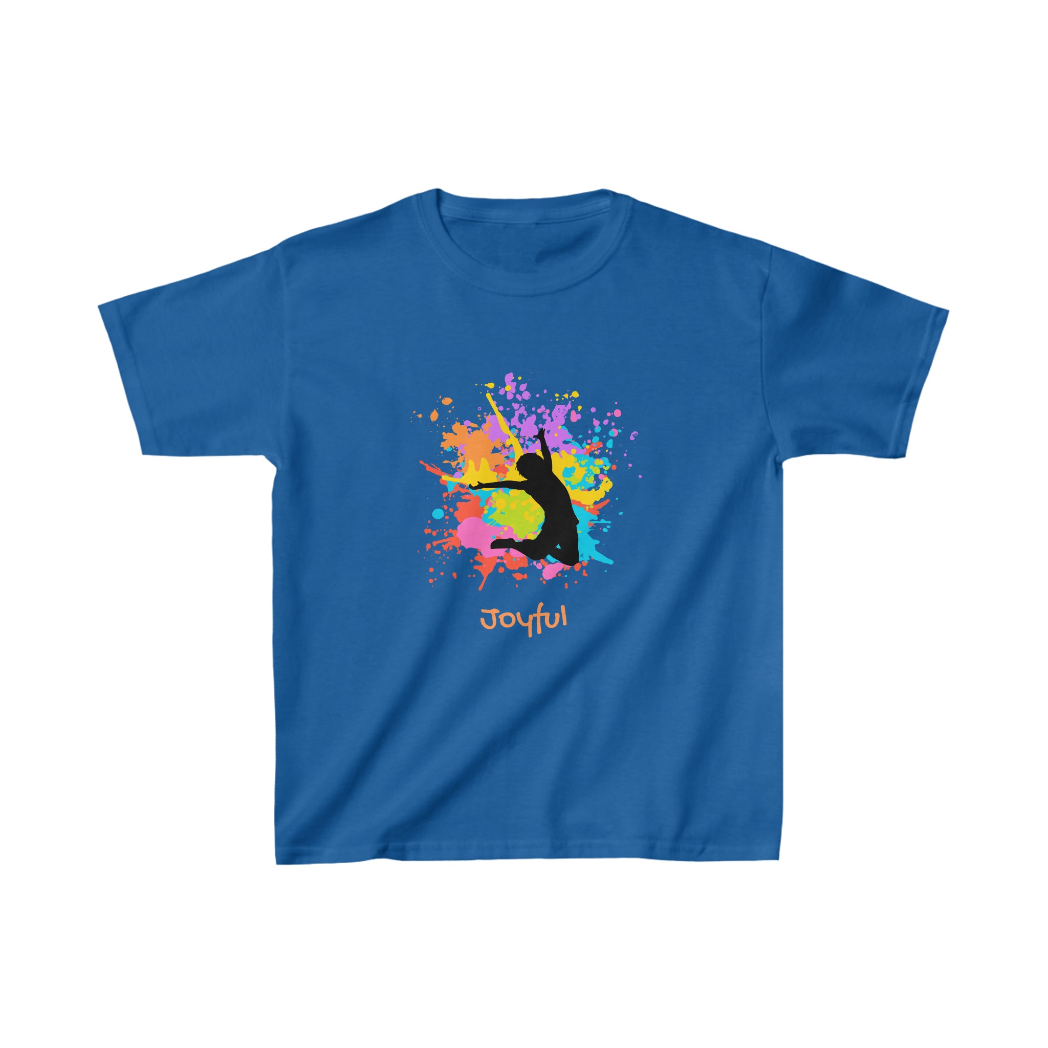 Youth unisex royal T-Shirts with" Joyful" inspired graphic on front.