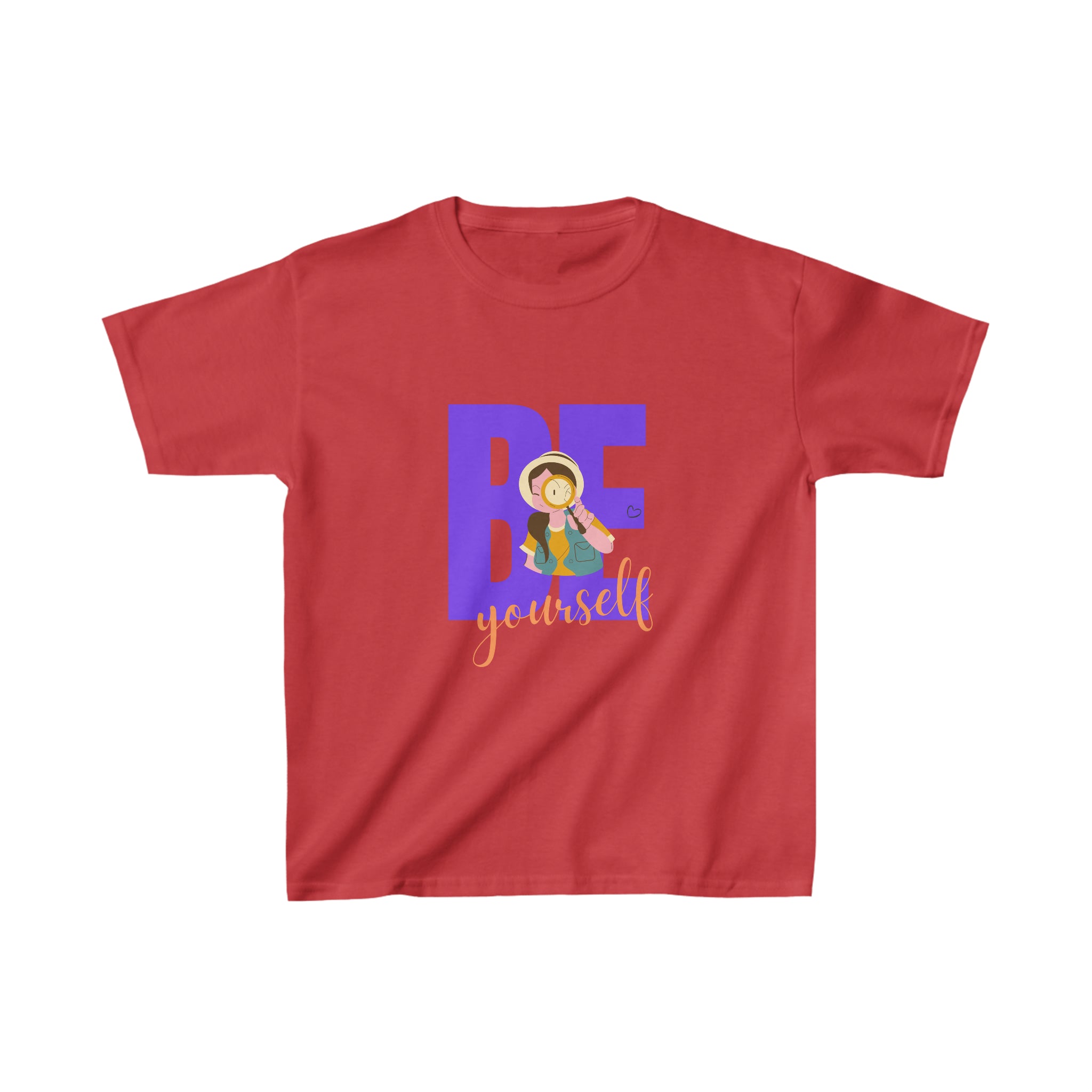 Youth Girls  red T-Shirt with "Be Yourself" motivational graphic on front.