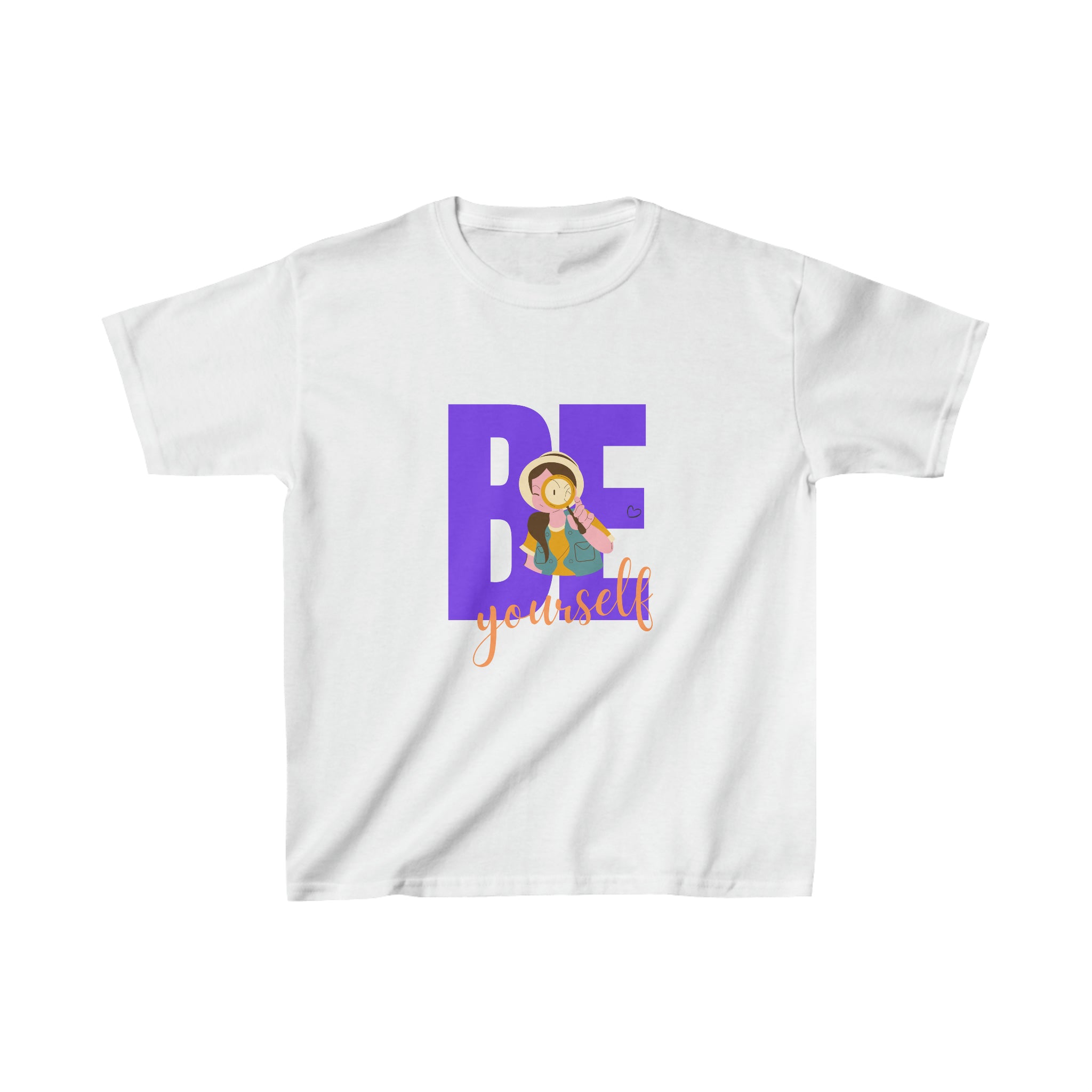 Youth Girls  white T-Shirt with "Be Yourself" motivational graphic on front.