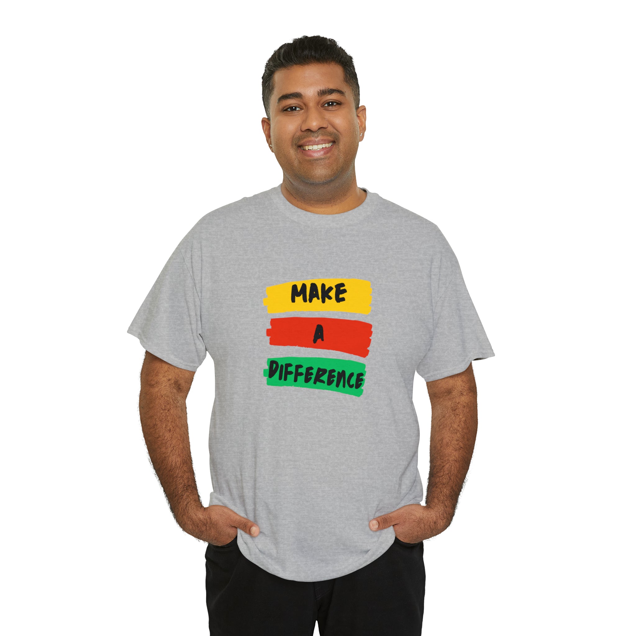 Adult male unisex sports grey  T-Shirt with " Make A Difference" inspired images.
