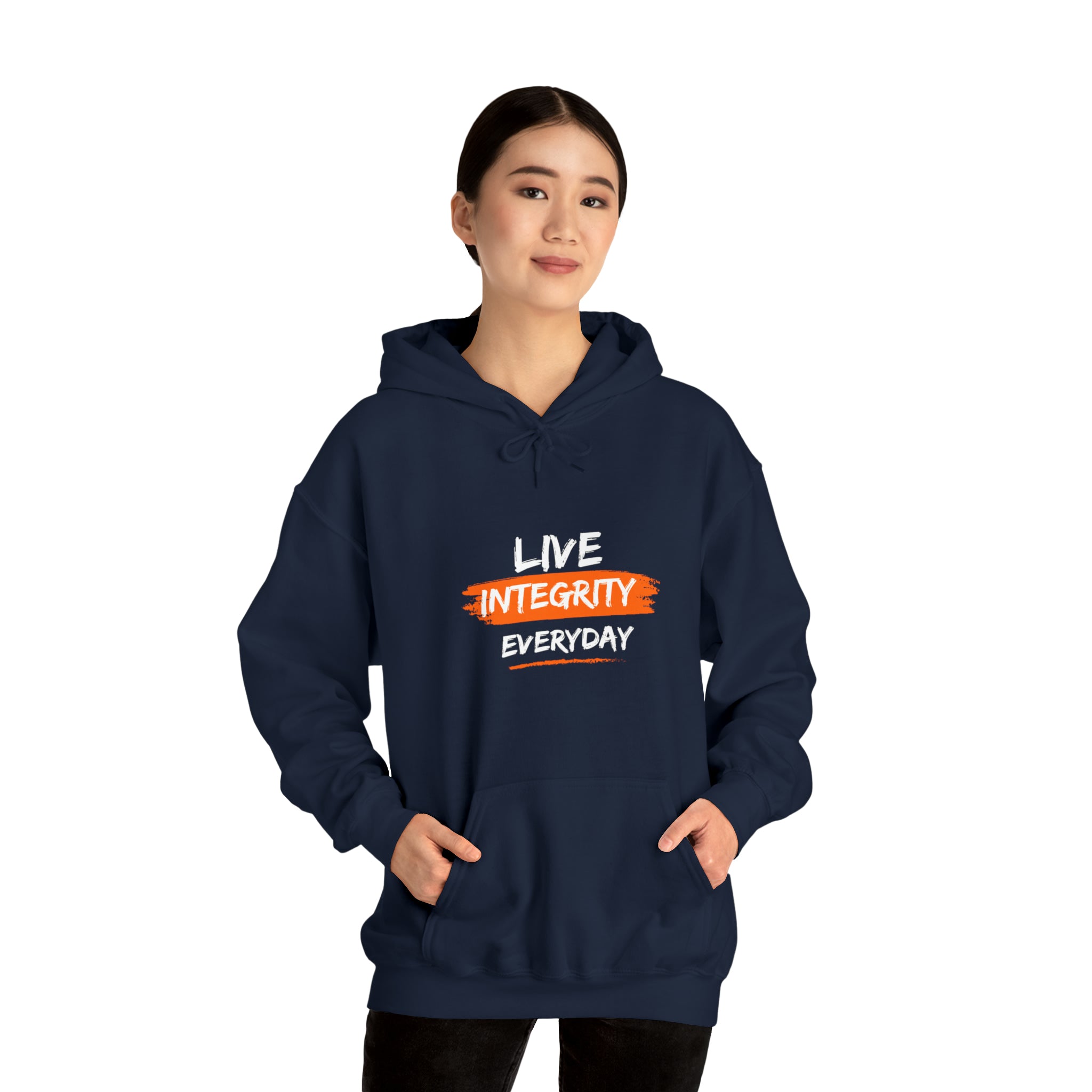 Adult women navy hoodie " Live Integrity Everyday" inspired images