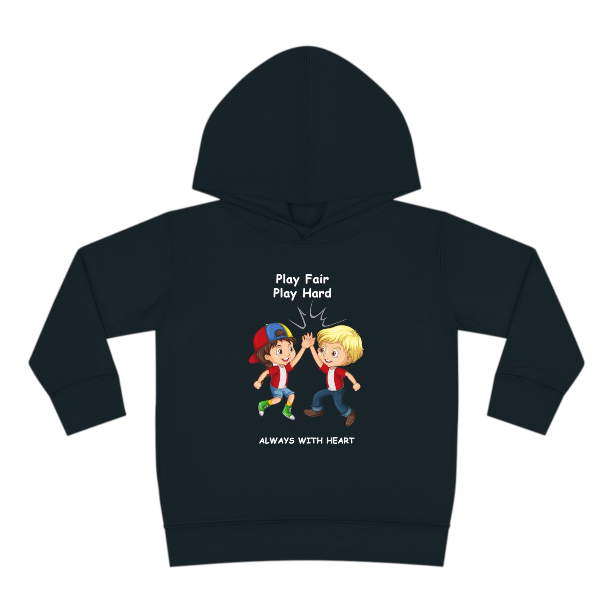 Toddler unisex Carolina Black  hoodie with " Play Fair Play Hard Always with Heart" inspired graphic