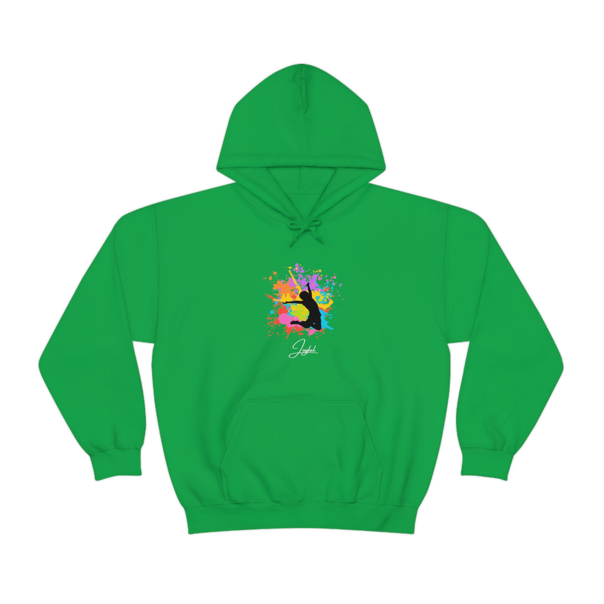 Irish sweatshirt with "Joyful" graphic on front.