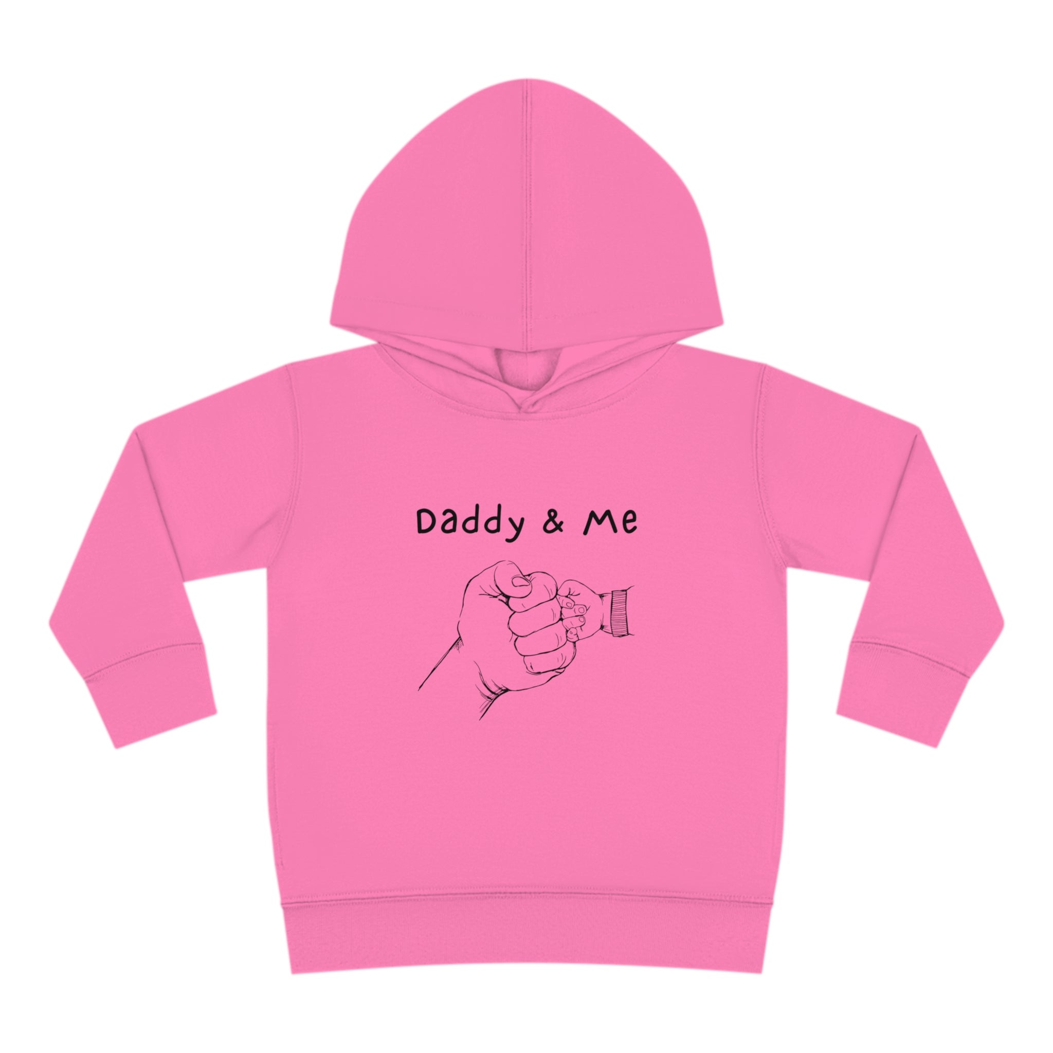 Toddler unisex raspberry hoodie " Daddy & Me" with fist bumps hands on front.