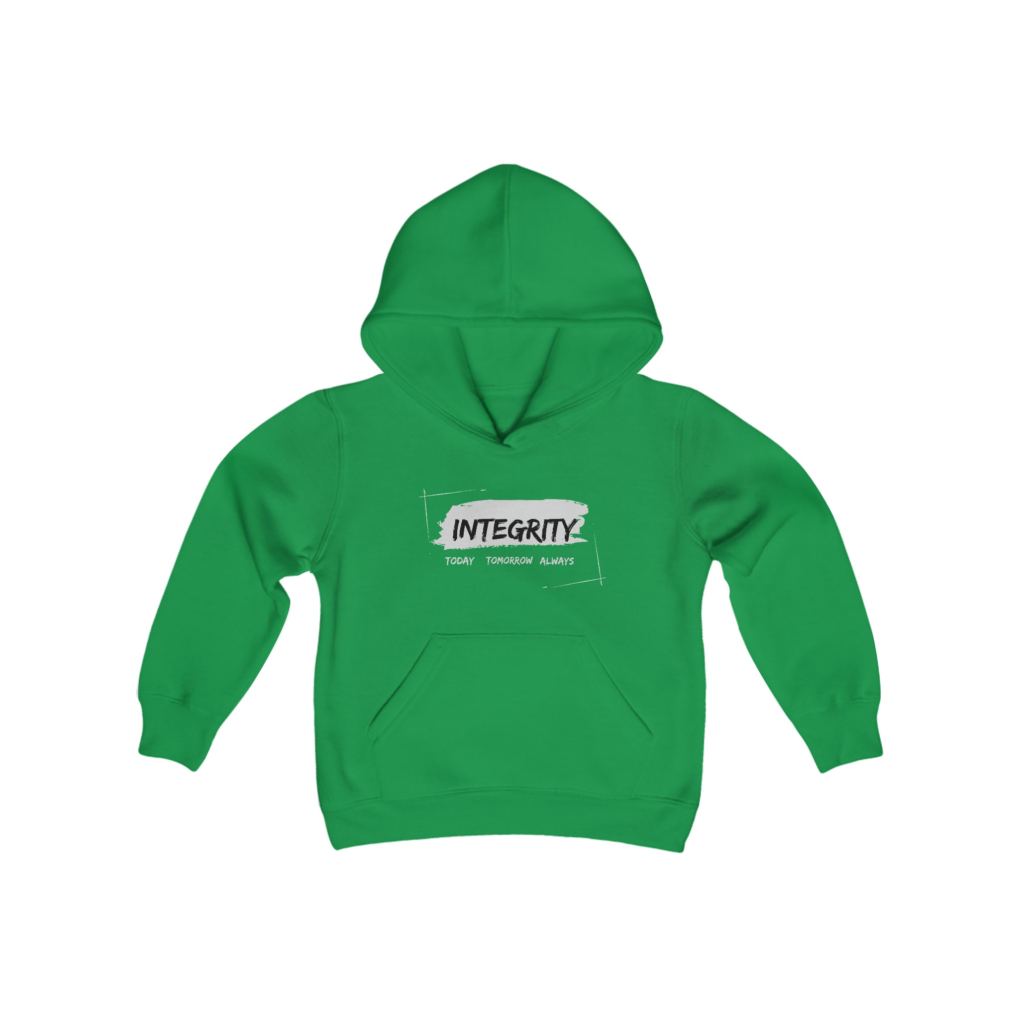 Youth unisex irish green hoodie " Integrity Today Tomorrow Always" inspired image.