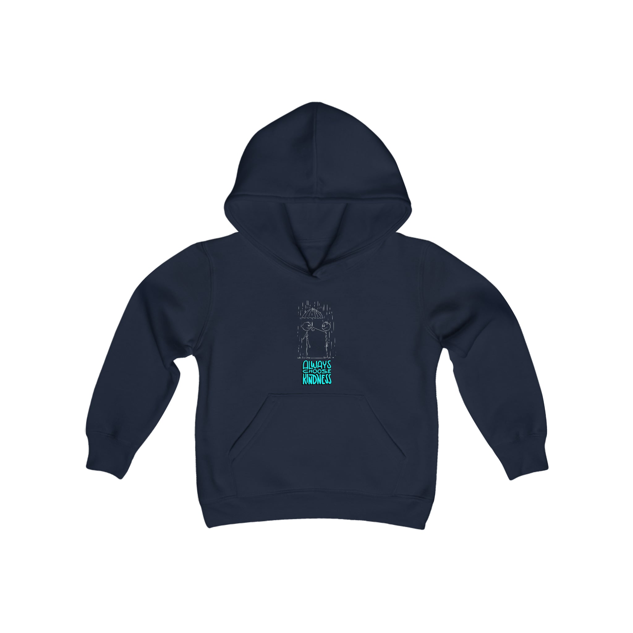 Youth Unisex navy hoodie with " Always Choose Kindness" inspired graphic on front.