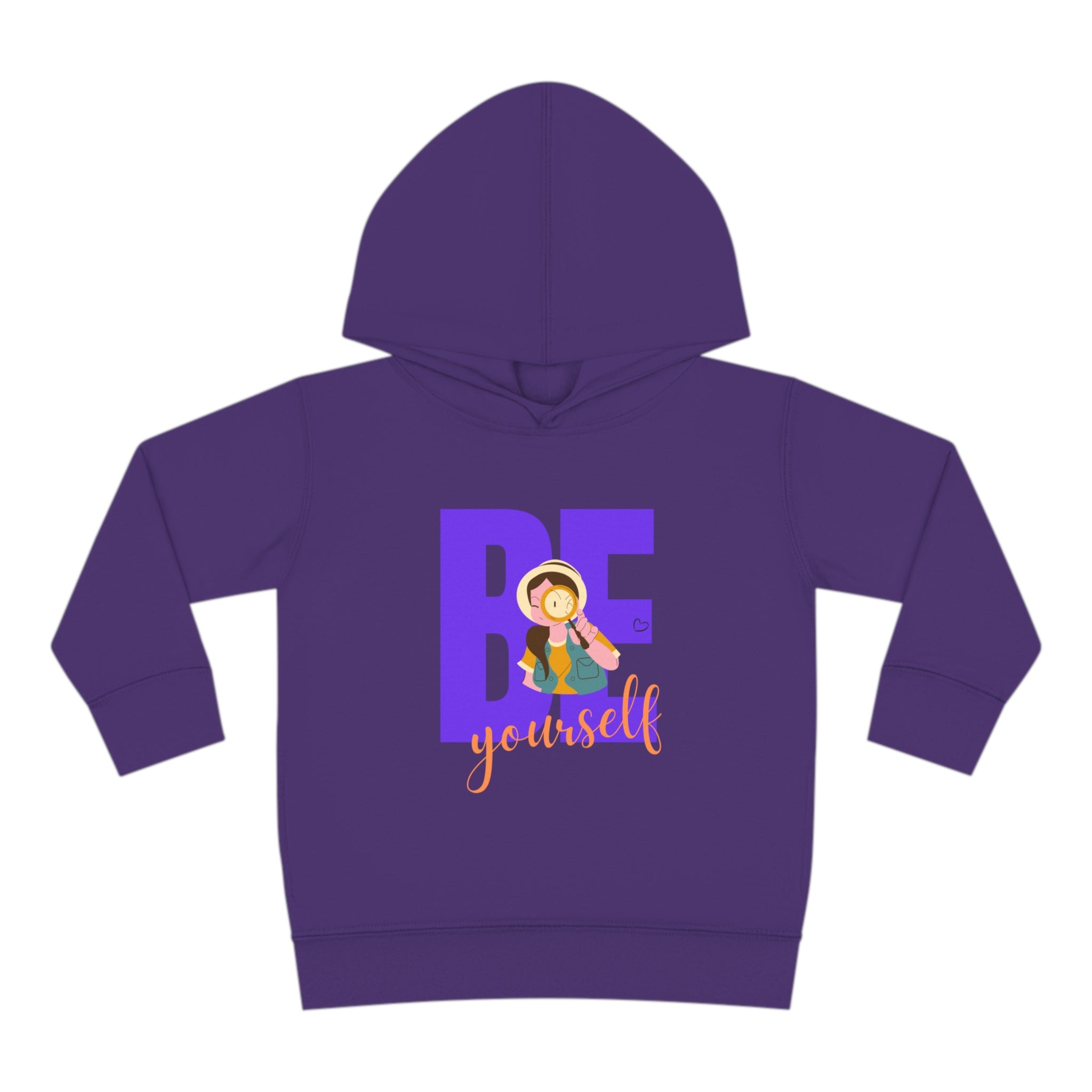 Toddler girls  purple hoodie with "Be Yourself" motivational image on front.