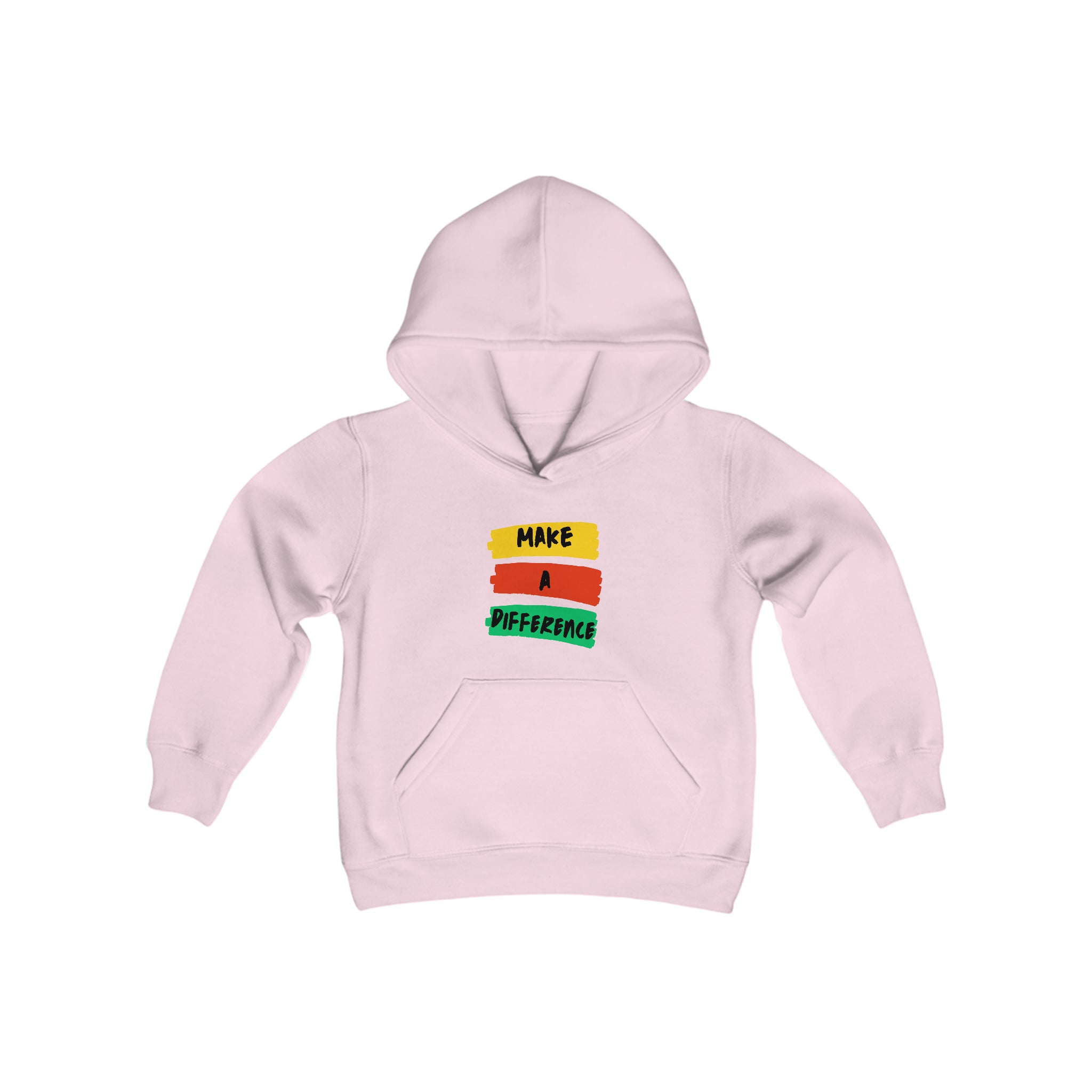 Youth unisex carolina light pink  hoodie " Make A Difference" inspired images.