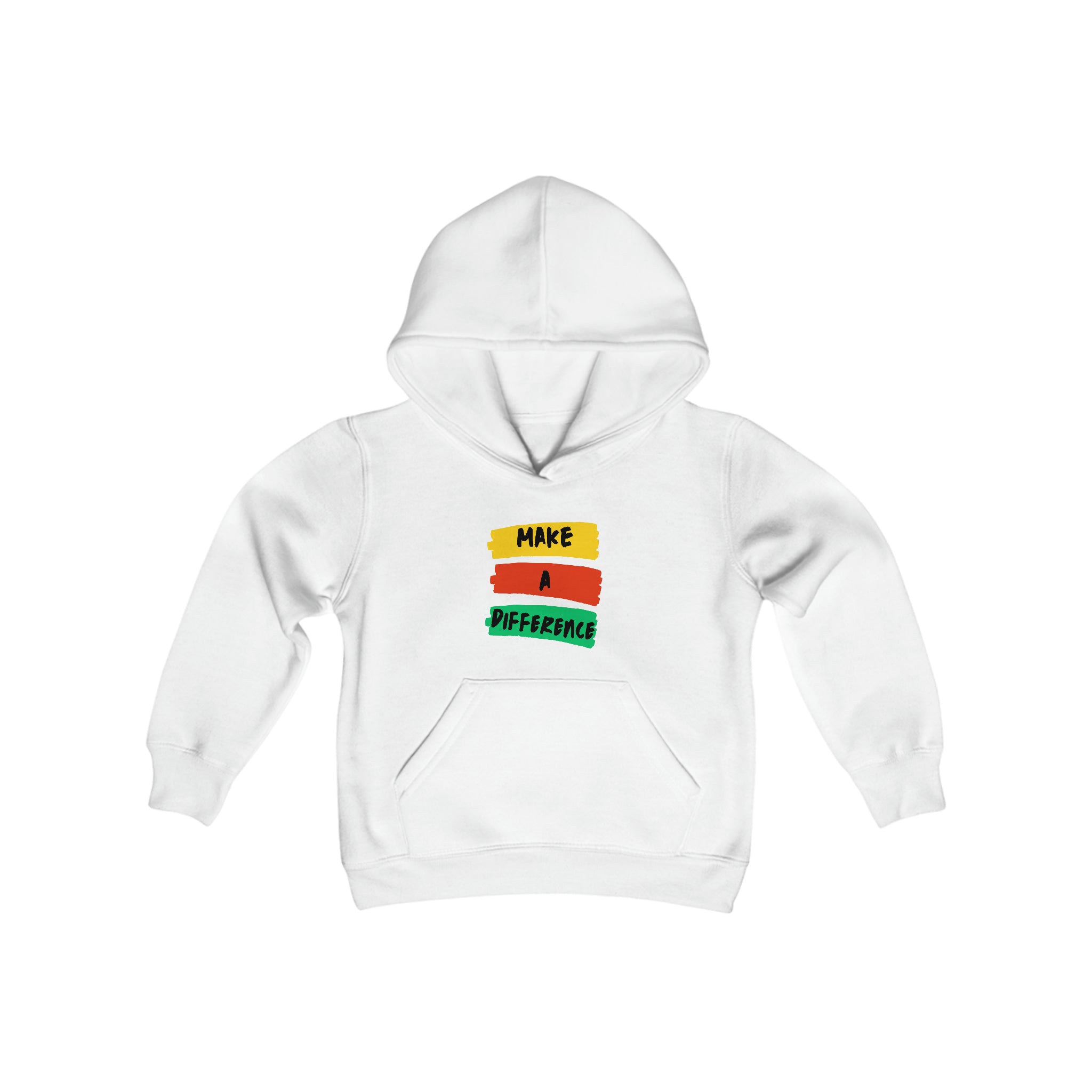 Youth unisex white  hoodie " Make A Difference" inspired images.