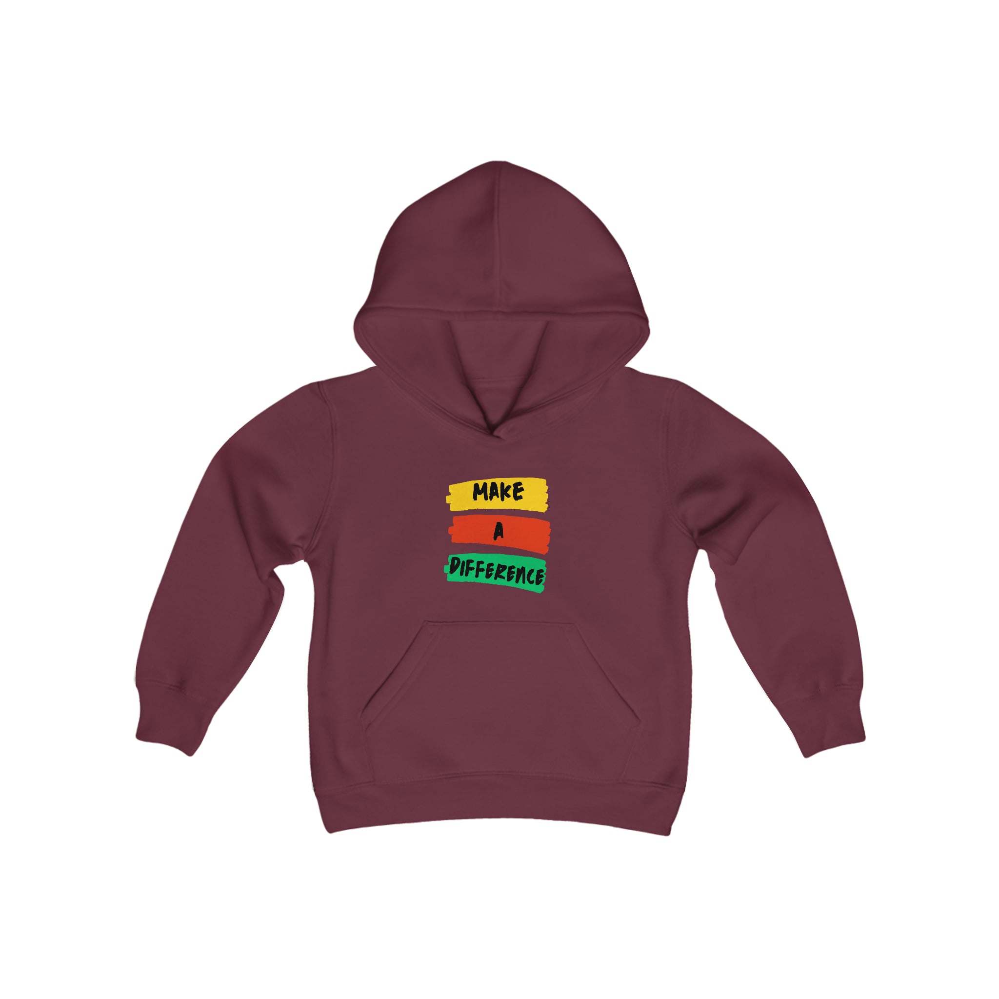 Youth unisex maroon  hoodie " Make A Difference" inspired images.