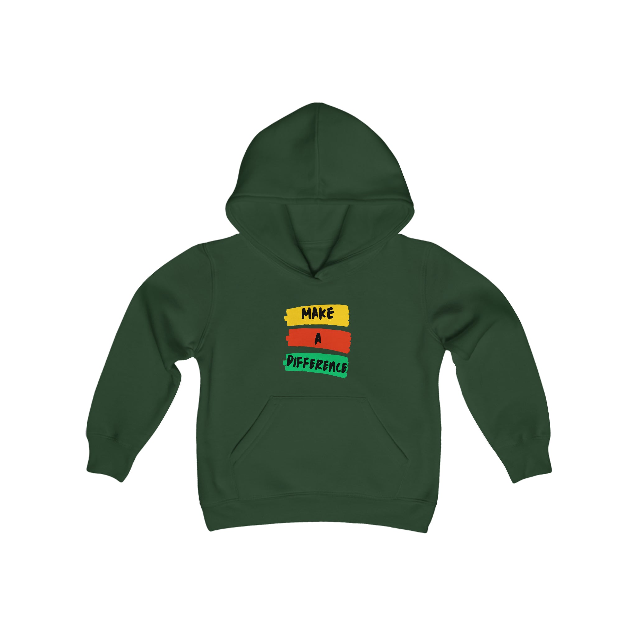 Youth unisex carolina forest green  hoodie " Make A Difference" inspired images.