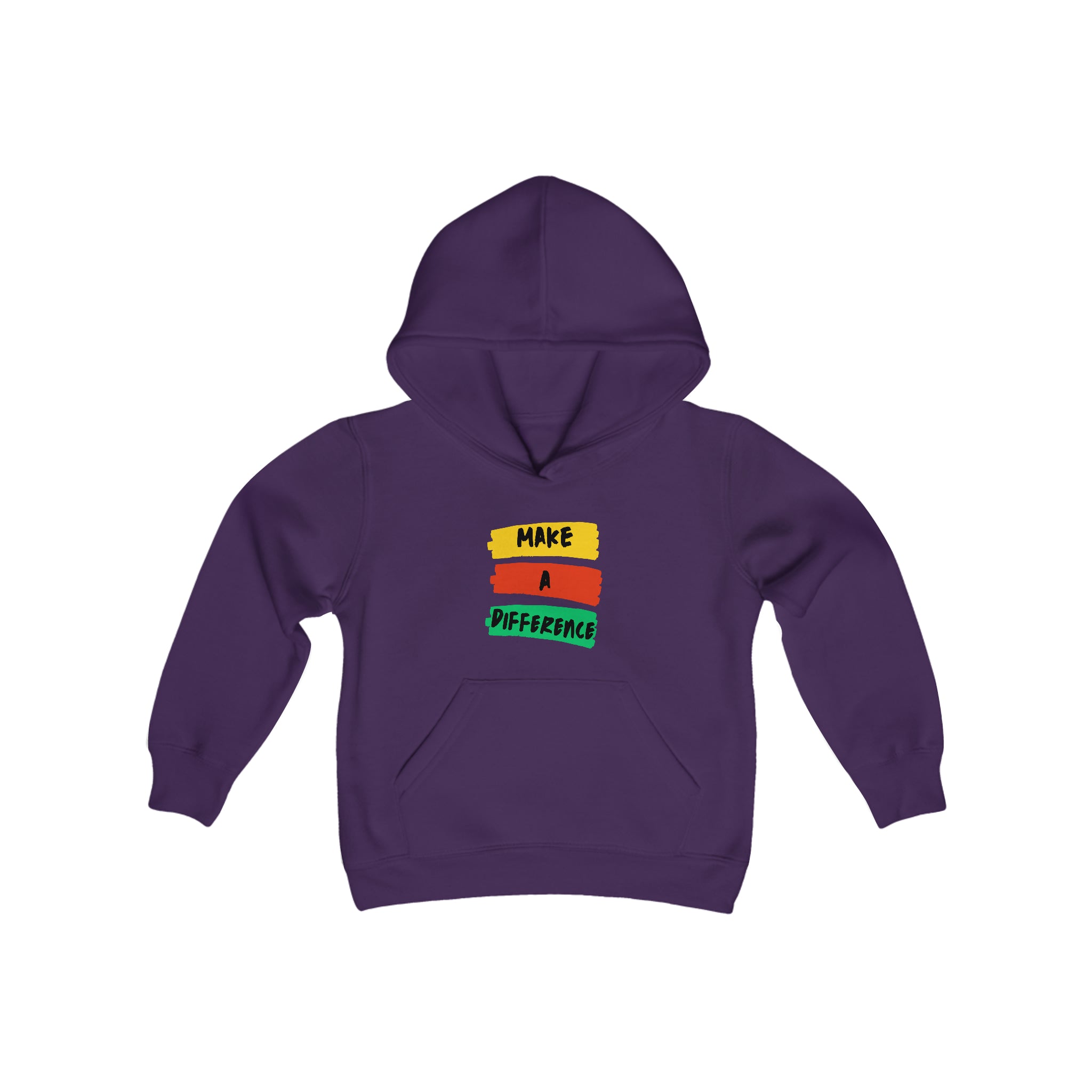 Youth unisex purple  hoodie " Make A Difference" inspired images.