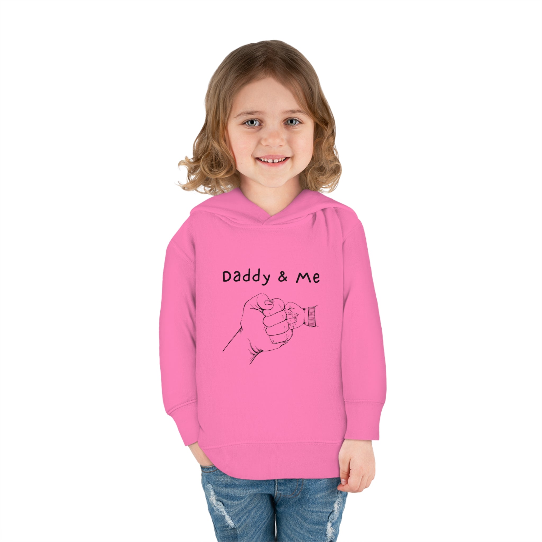 Toddler girl raspberry hoodie " Daddy & Me" with fist bumps hands on front.