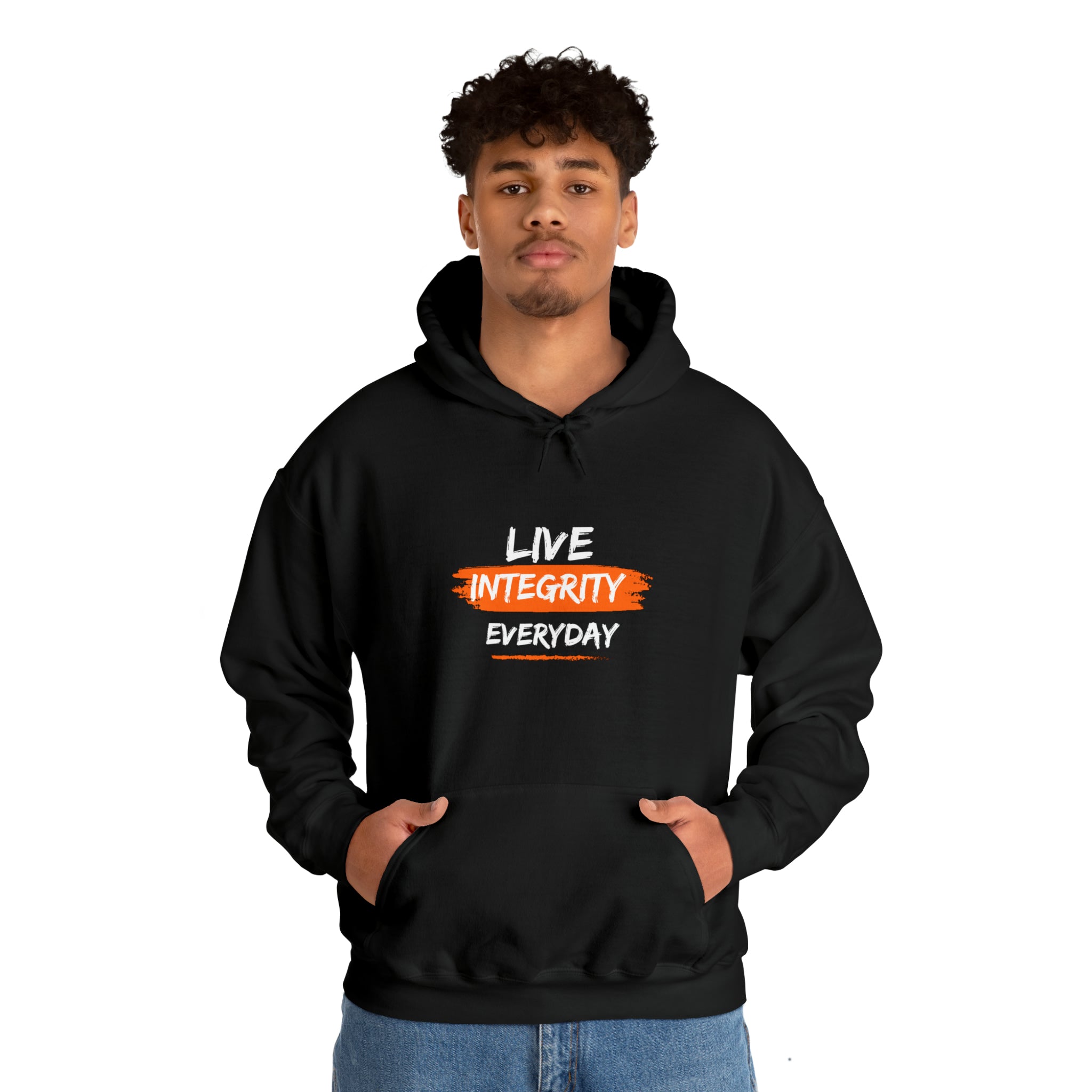 Adult man black hoodie " Live Integrity Everyday" inspired images